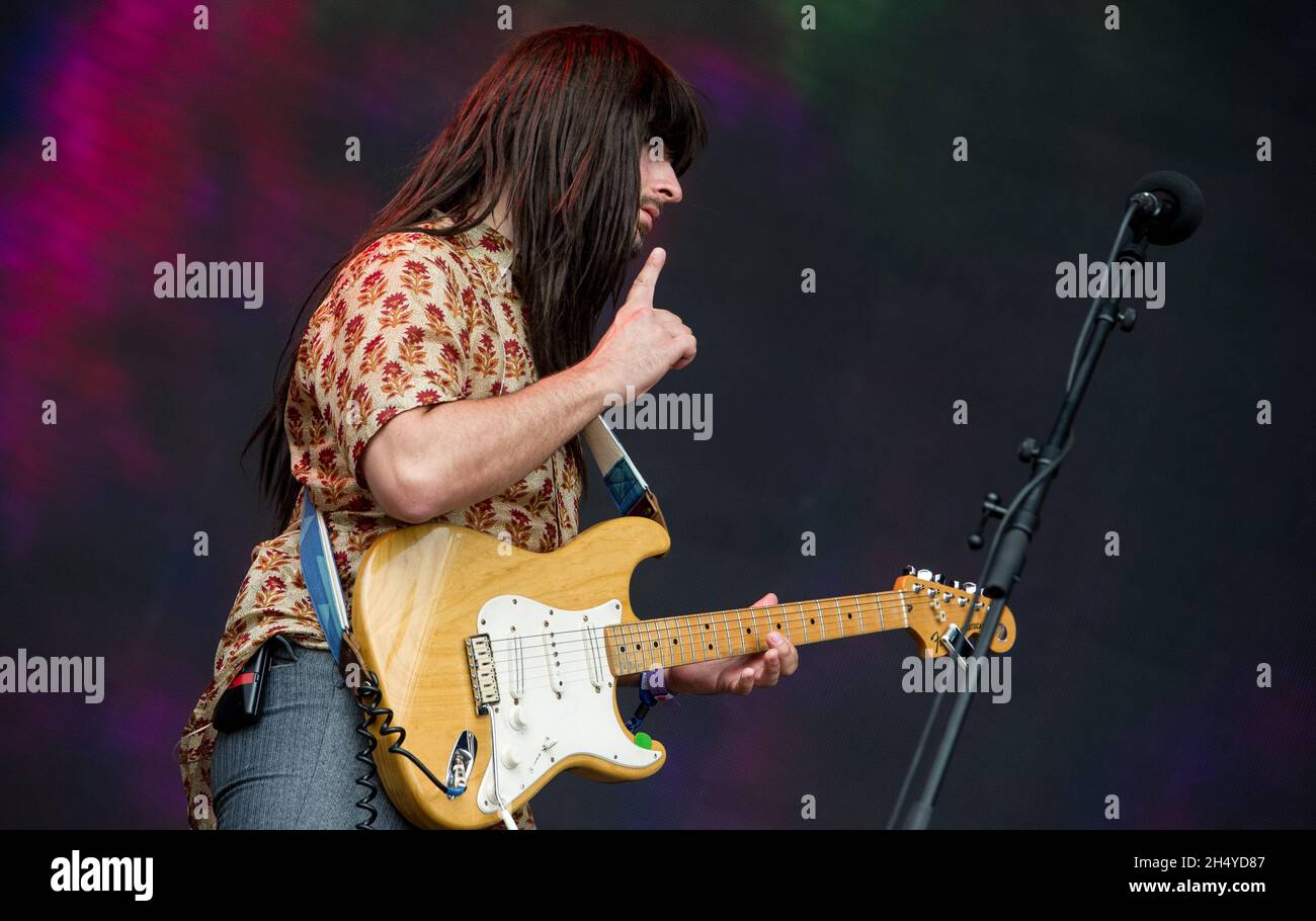 Mark Speer de Khruangbin joue en direct sur scène le jour 3 du festival All points East à Victoria Park le 27 mai 2018 à Londres, en Angleterre.Date de la photo: Dimanche 27 mai 2018.Crédit photo : Katja Ogrin/ EMPICS Entertainment. Banque D'Images