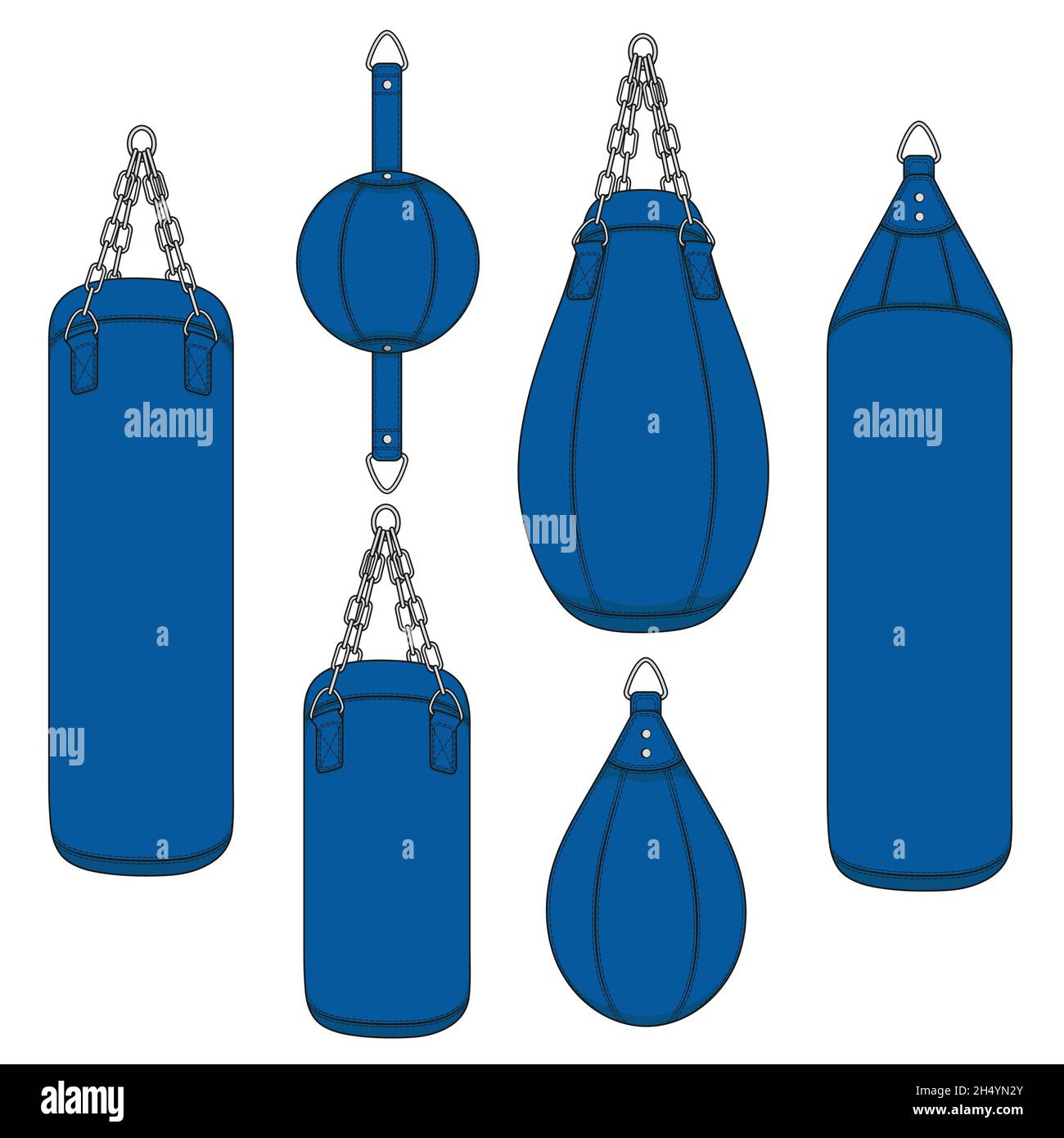 Jeu d'illustrations de couleur avec sac de boxe bleu, poire de boxe.Objets vectoriels isolés sur fond blanc. Illustration de Vecteur