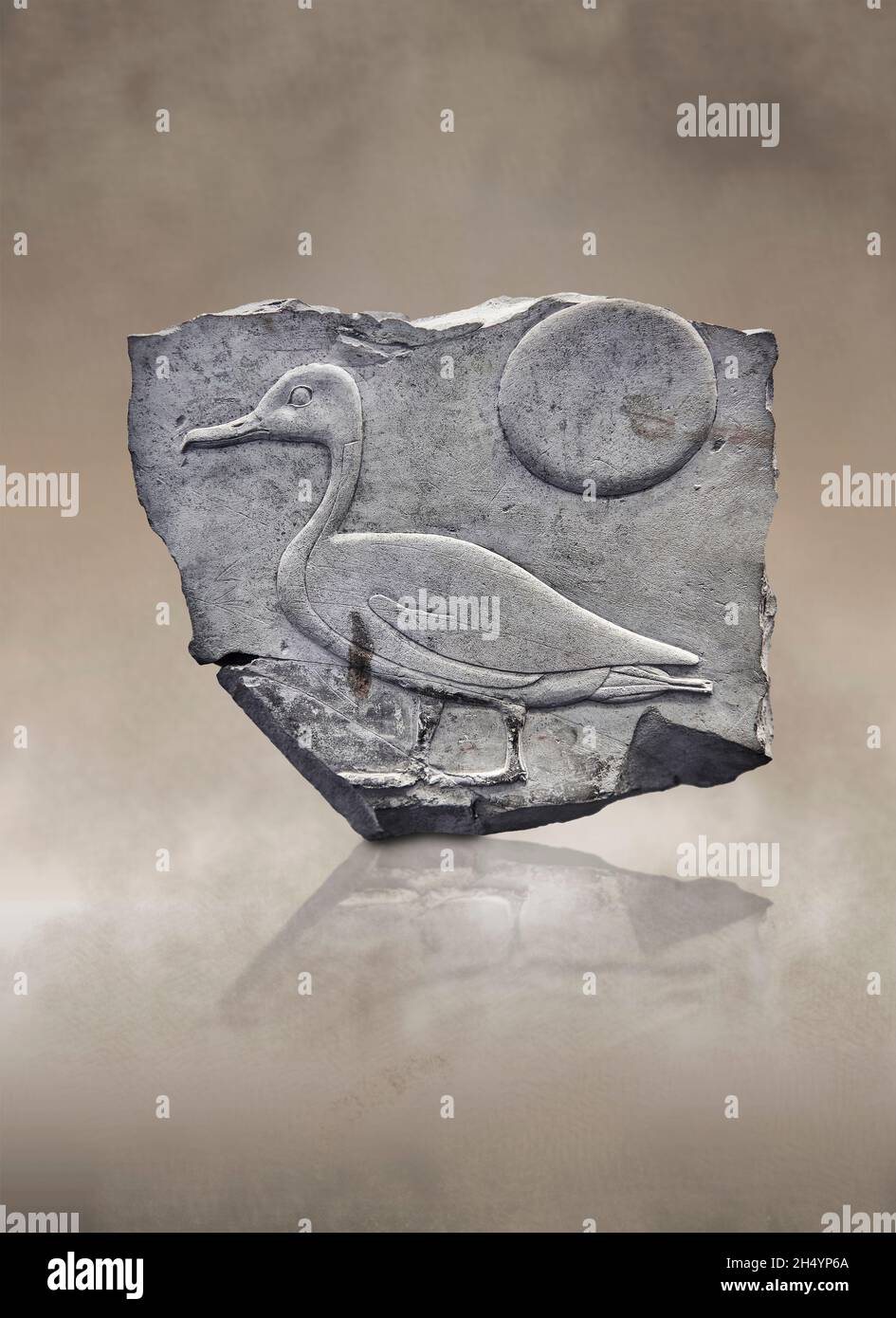 Antique Egyption canard et disque solaire panneau fragment représentant un , 1550-1069, New Empire, Limestone.Musée du Louvre E 14222.Le panneau représente un Banque D'Images