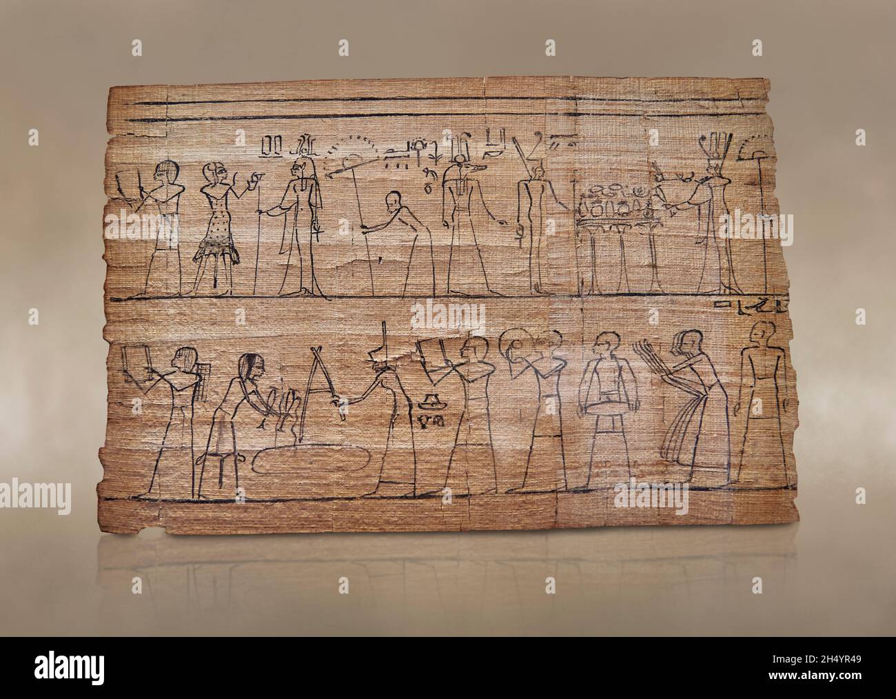 Papyrus d'Égypte antique représentant une cérémonie de fondation de construction, 1069-664 av. J.-C., 22e dynastie.Volet E3308.Une scène de culte divin à Sobek, Neith Banque D'Images
