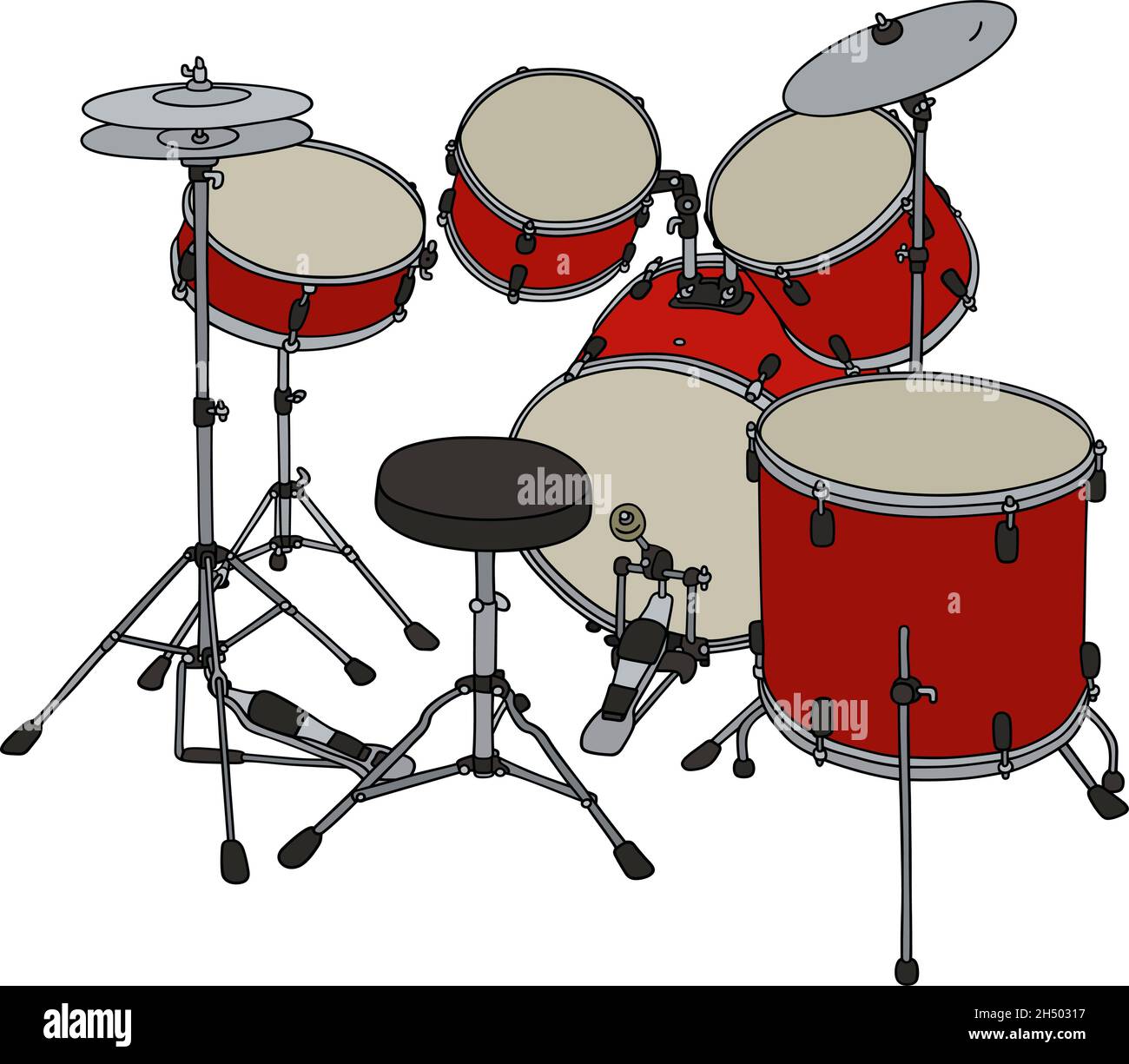 Dessin à la main d'un jeu de percussion rouge Illustration de Vecteur