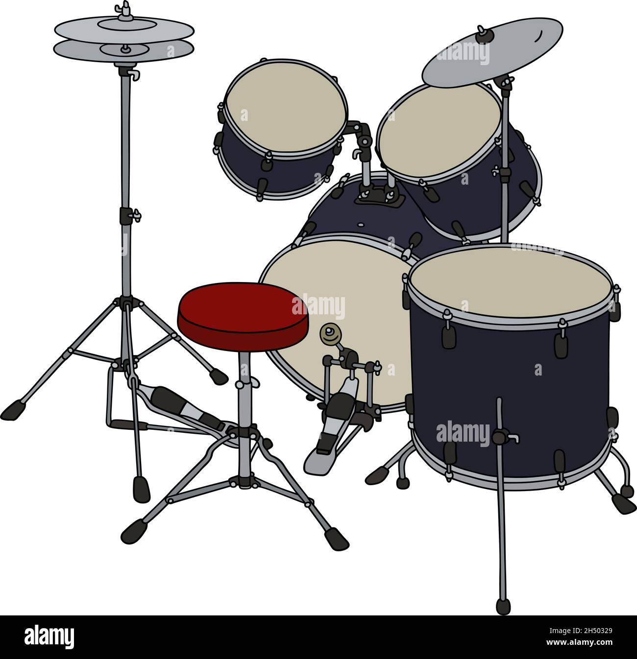 Dessin à la main d'un jeu de percussion bleu foncé Illustration de Vecteur