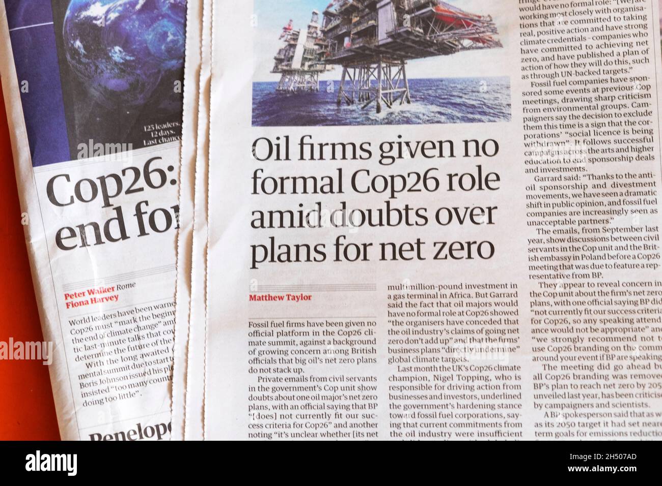 Le journal Cop26 dans Guardian 'les compagnies pétrolières n'ont pas