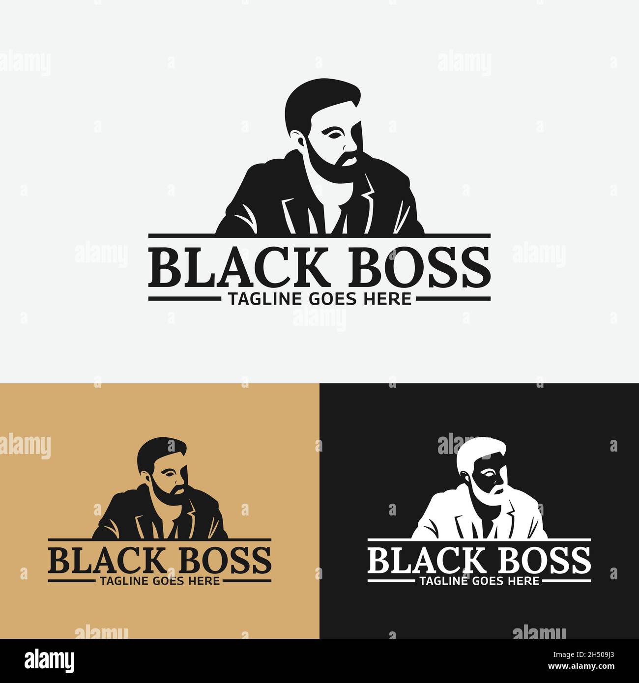 Silhouette de Man Guy Gentleman avec modèle de logo Beard.Convient à la production de vêtements professionnels Lifestyle Model Barber Shop Illustration de Vecteur