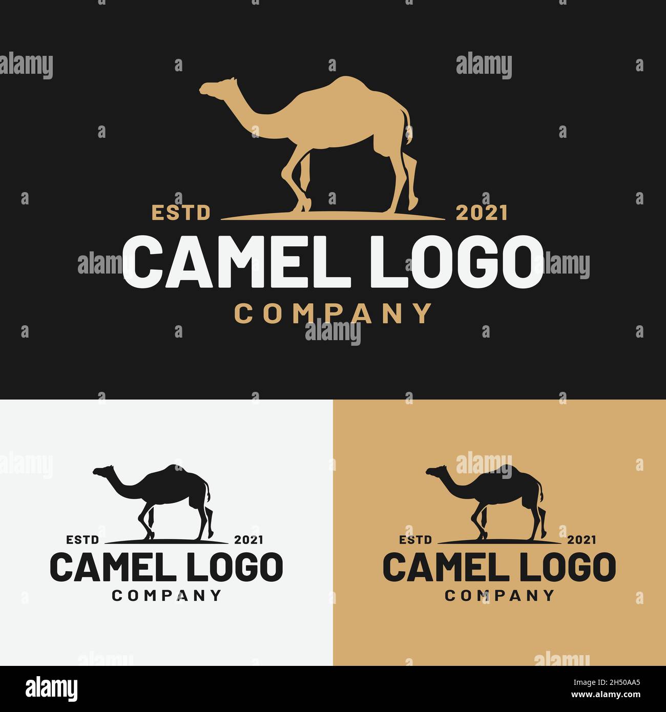 Modèle de conception du logo Camel Silhouette.Convient pour le transport général Voyage Tourisme entreprise Studio Business marque logo Design. Illustration de Vecteur