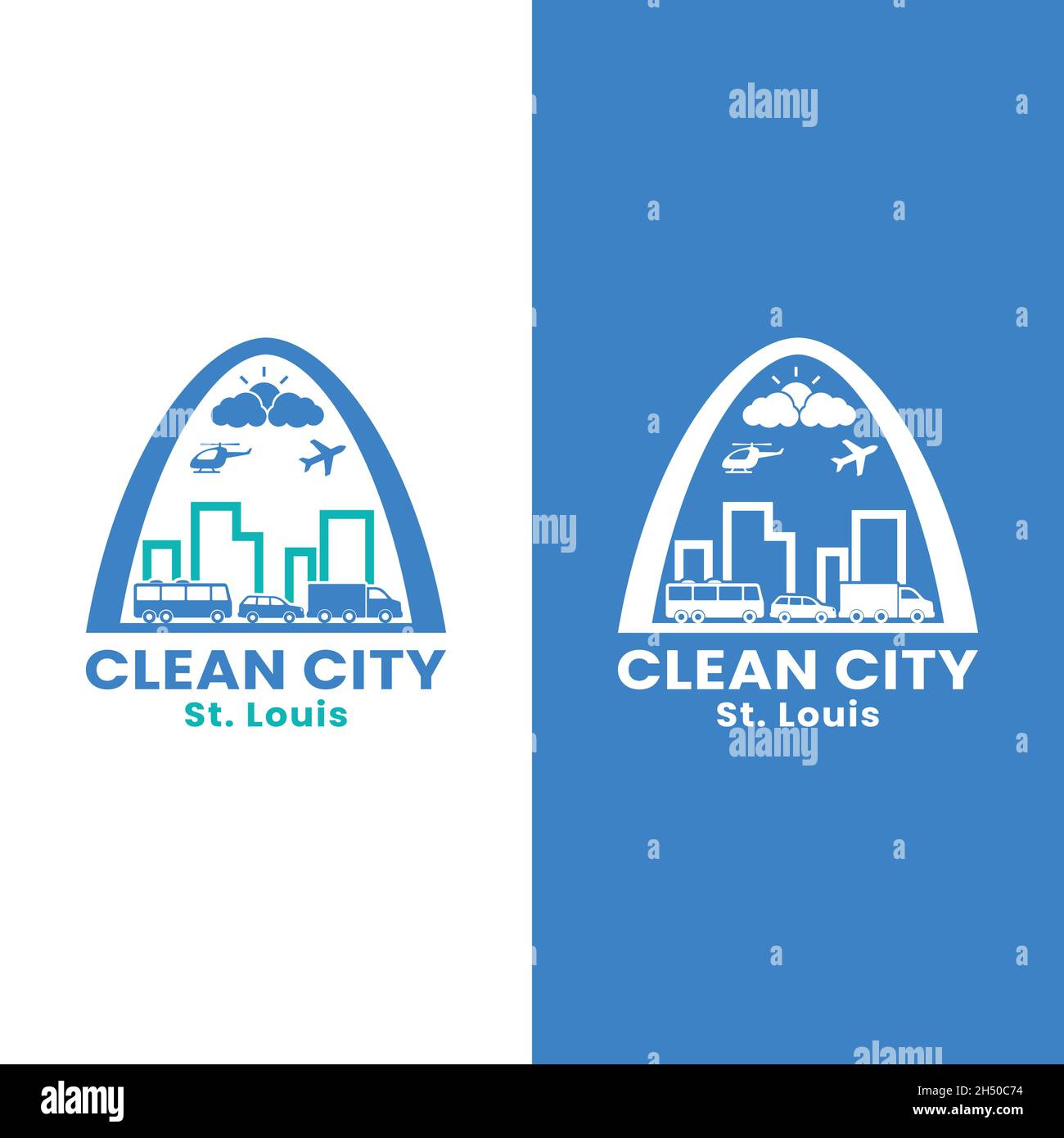 Modèle de logo « Downtown St. Louis Skyline for Clean City ».St. Louis est la deuxième plus grande ville du Missouri, aux États-Unis. Illustration de Vecteur