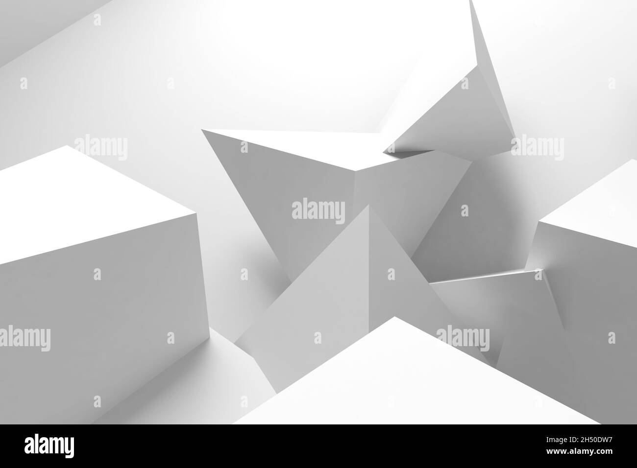 Arrière-plan géométrique abstrait, objets triangulaires blancs avec ombres douces.illustration de rendu 3d Banque D'Images