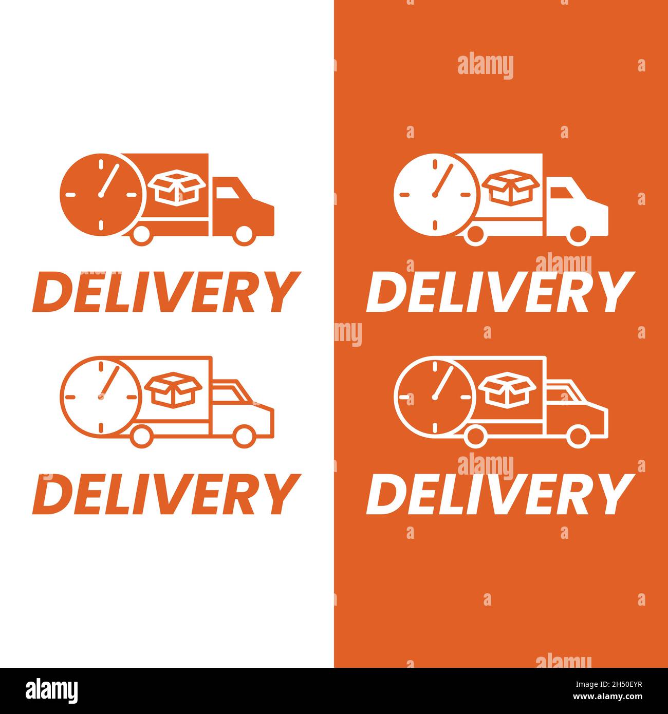 Camion de livraison avec minuterie dans la gamme de deux styles et modèle de conception de logo solide. Adapté à la distribution rapide de fret de livraison Illustration de Vecteur