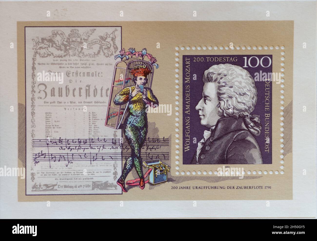 ALLEMAGNE - VERS 1991 : timbre-poste d'Allemagne, montrant un portrait du musicien et compositeur Wolfgang Amadeus Mozart Banque D'Images