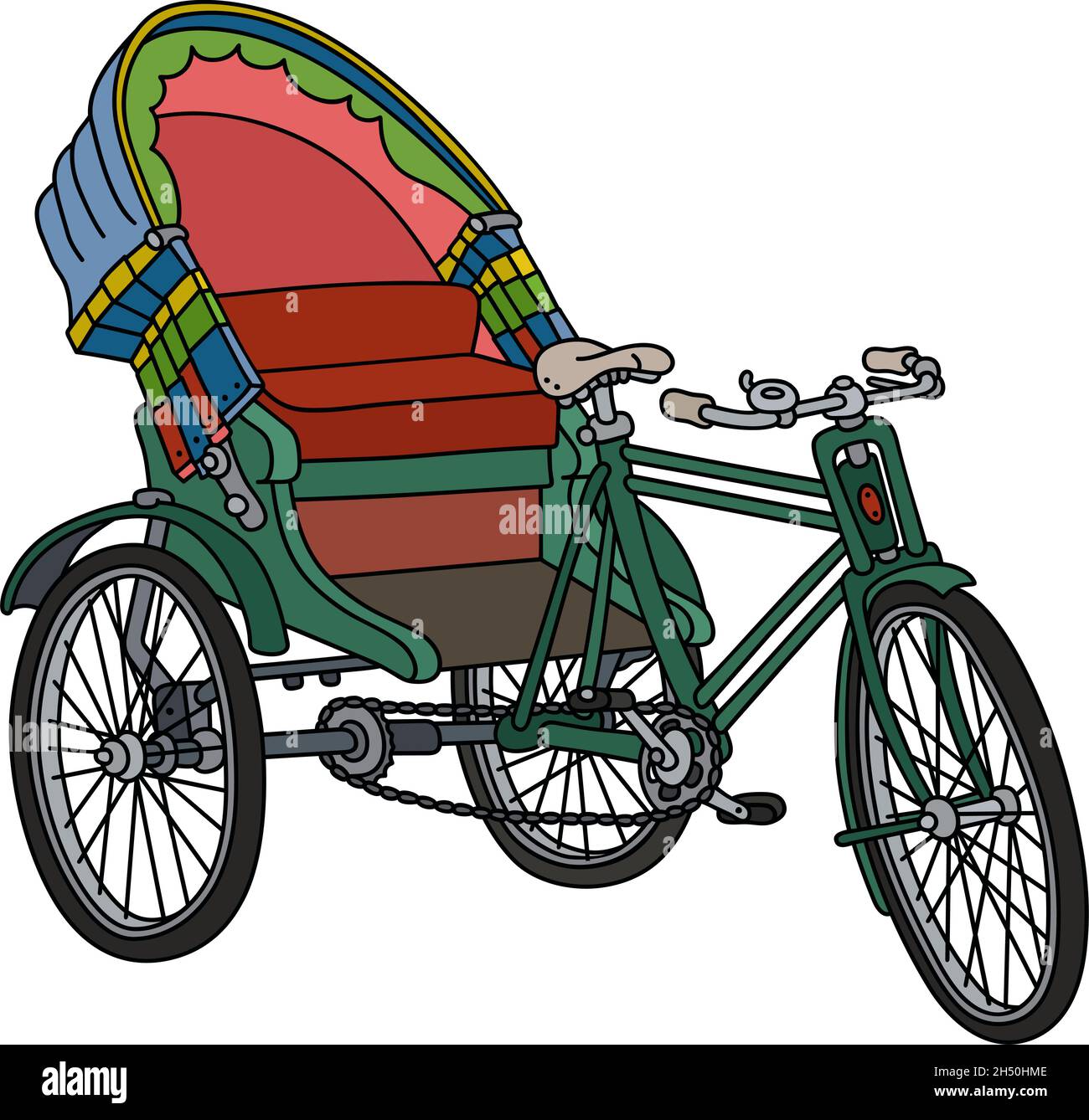 Dessin à la main d'un pousse-pousse à vélo bangladais classique Illustration de Vecteur