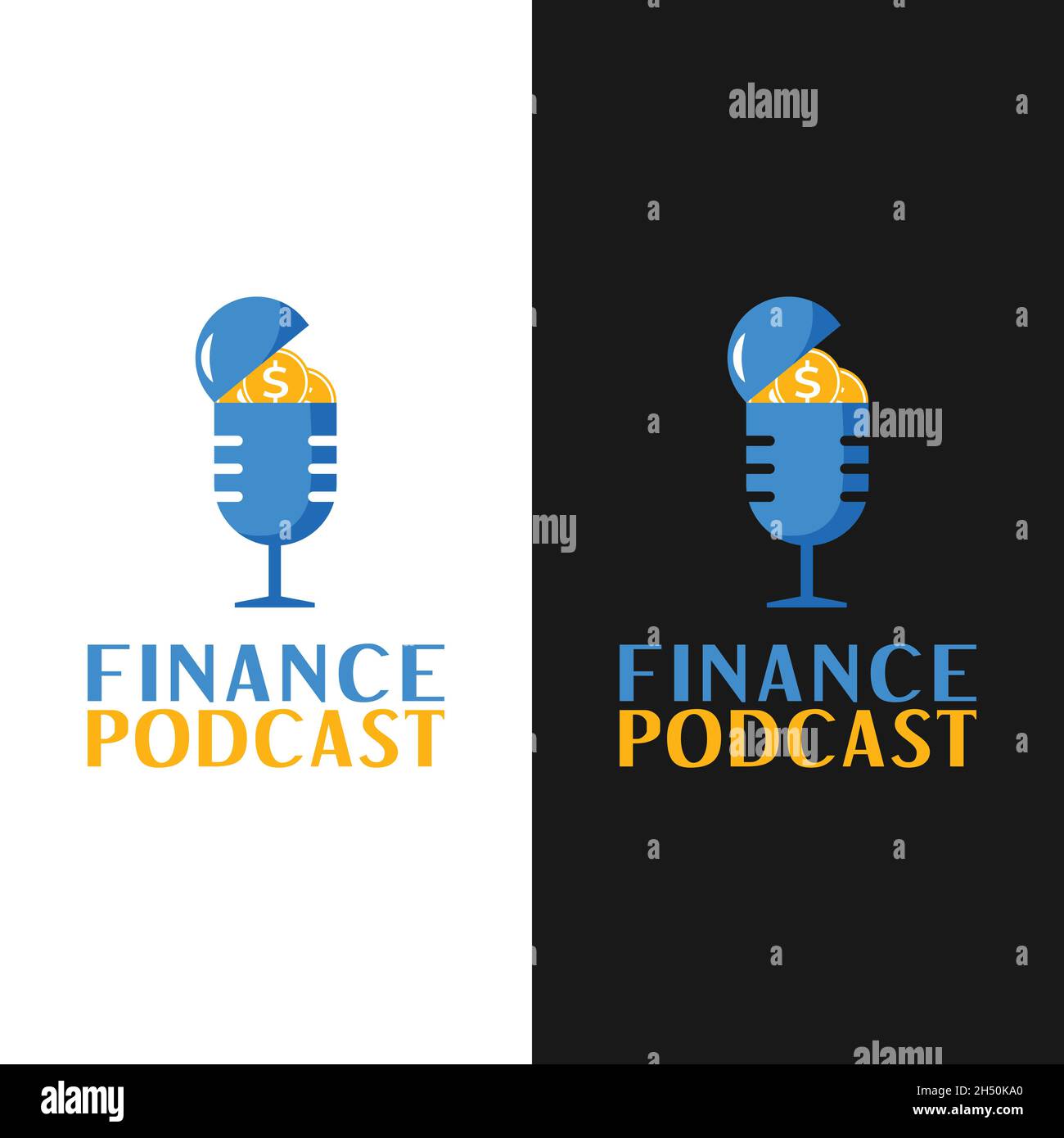 Coin et microphone pour la finance trésorerie financière Business Podcast diffusion radio webinaire application Studio musique logo plat unique. Illustration de Vecteur