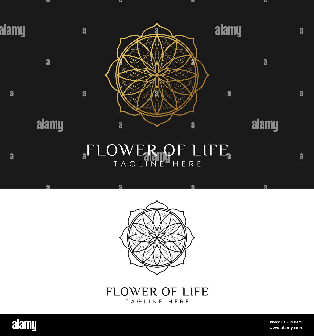Modèle de conception de logo fleur de la vie à géométrie sacrée de luxe élégante.Convient aux studios de yoga de médecine de santé ou au réveil Spritual en ligne simple Illustration de Vecteur