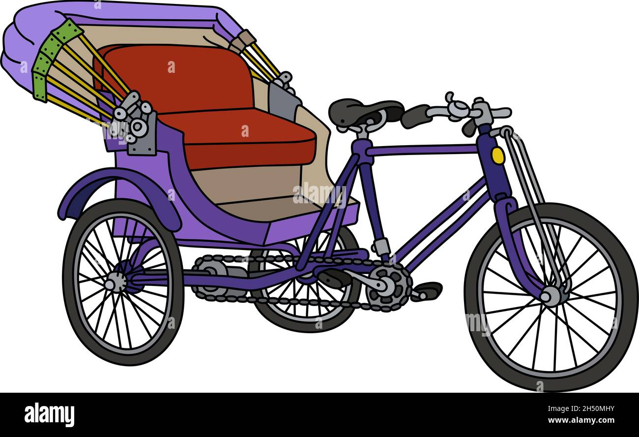 Dessin à la main d'un pousse-pousse à vélo violet classique Illustration de Vecteur