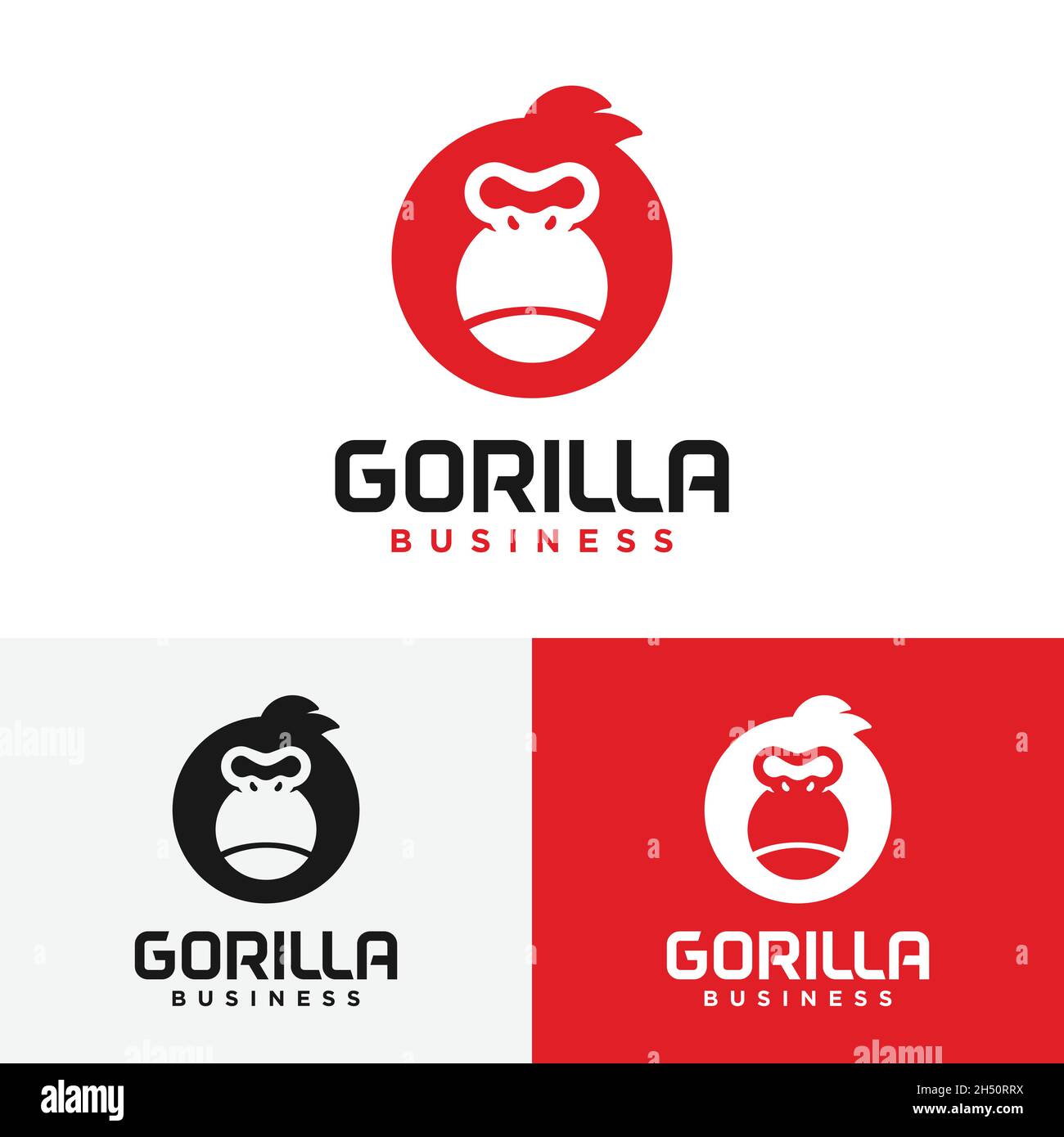Mple Black Gorilla Head in Circle Shape logo Template Design.Convient pour le sport de forme physique mode vêtements magasin entreprise marque, etc. Illustration de Vecteur