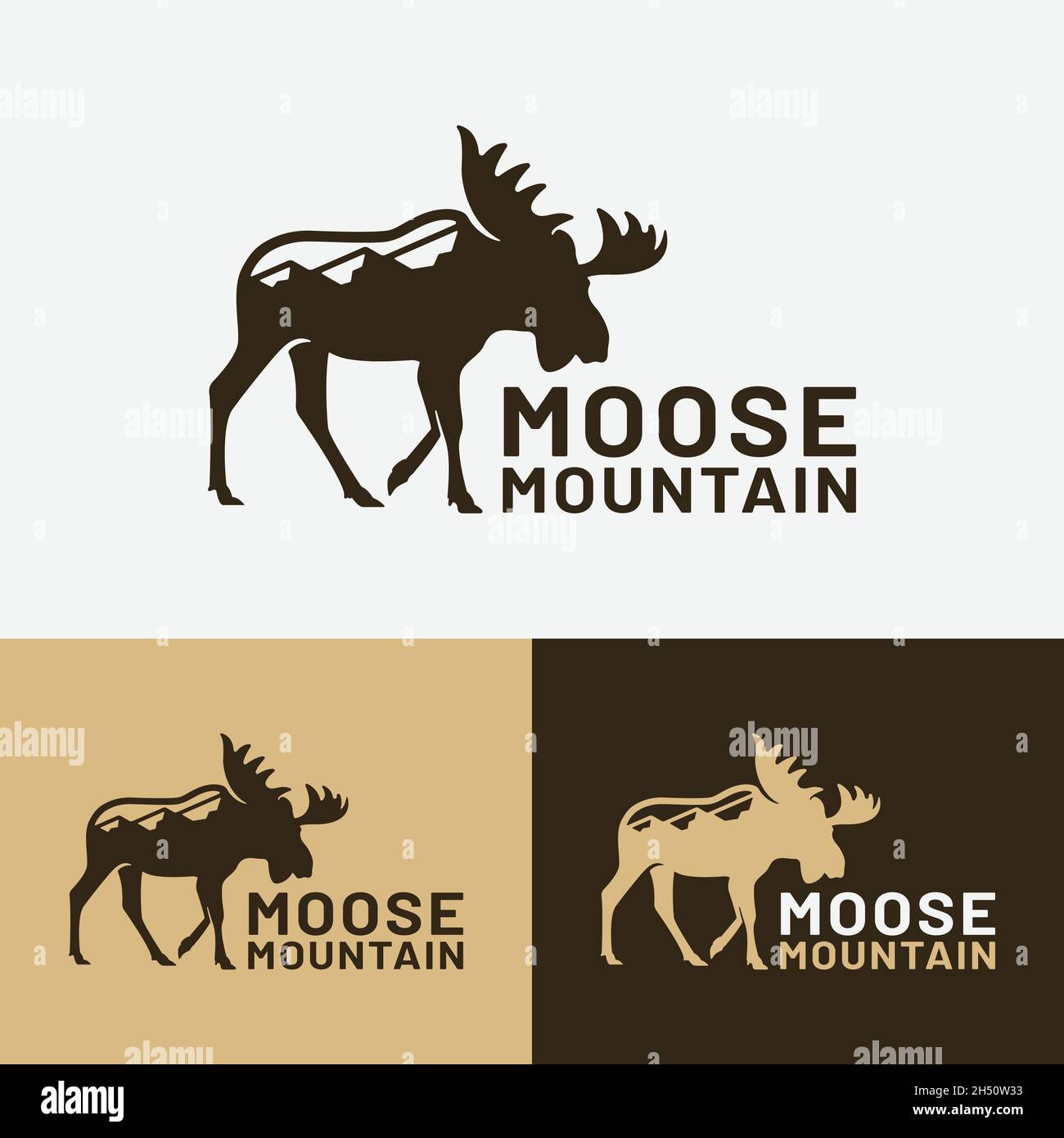 Modèle de logo Moose Elk Deer Bull Mountain Hill.Adapté à la chasse aventure randonnée en plein air Tourisme Sport vêtements entreprise de vêtements etc. Illustration de Vecteur
