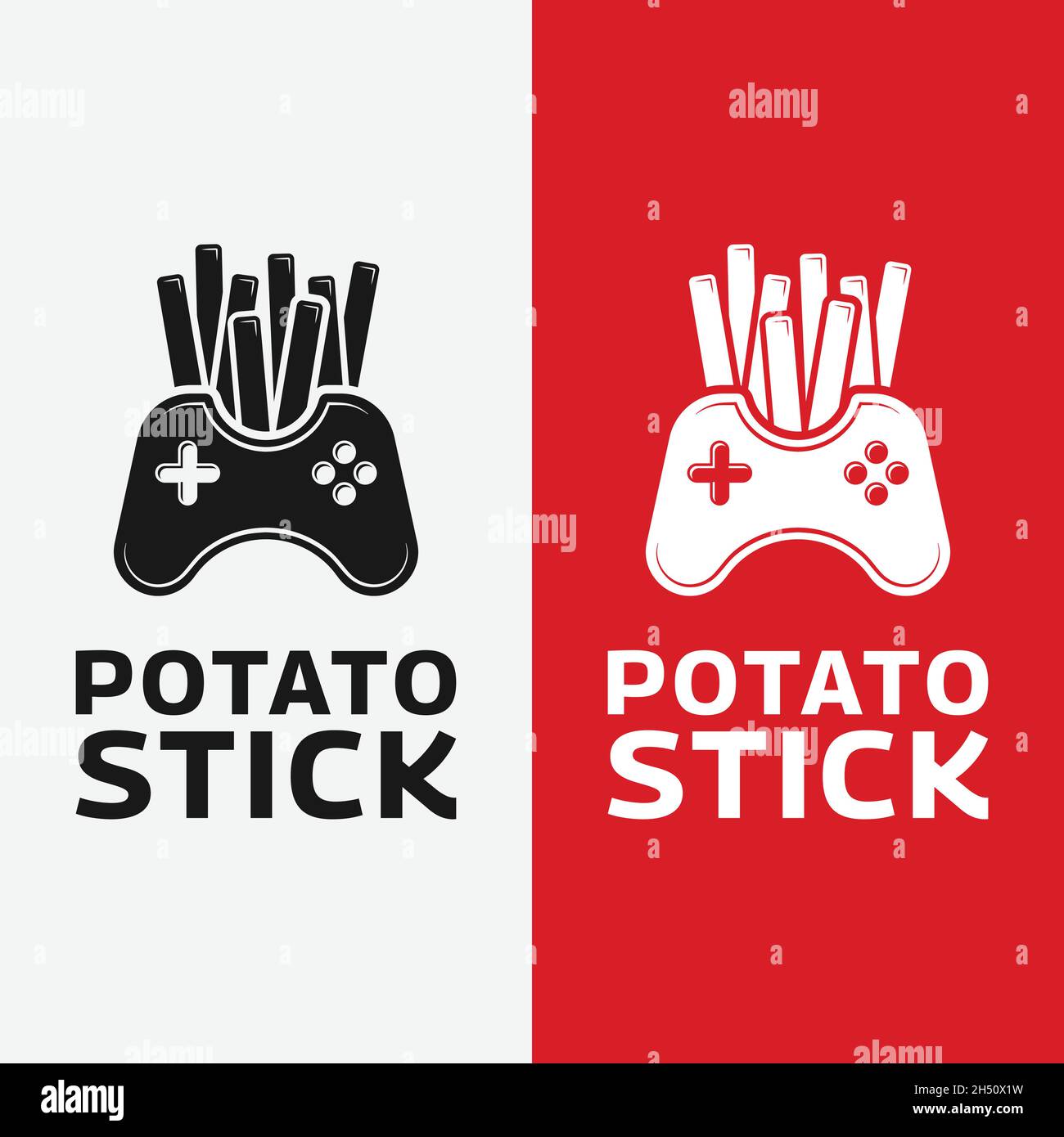 Modèle de création de manette de jeu avec logo Potato Stick.Idéal pour jouer Studio Pub Station Center Bar Fast Food Restaurant Cafe Bar etc. Illustration de Vecteur