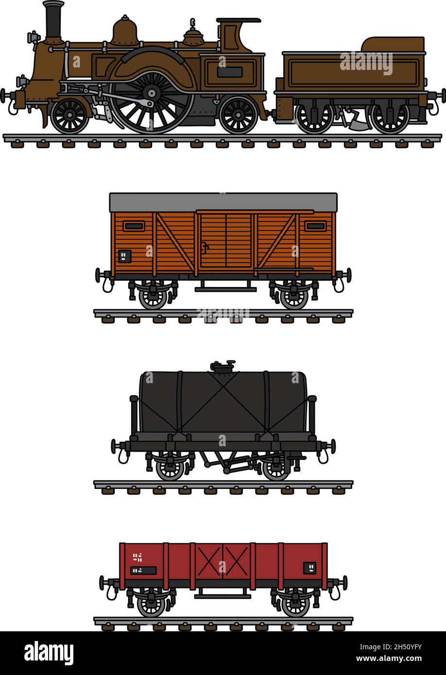 Dessin à la main d'un train de vapeur de fret d'époque Illustration de Vecteur