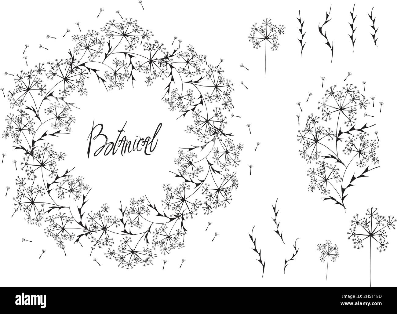 Couronne décorative de feuilles.Cadre à lames.Illustration vectorielle. Illustration de Vecteur