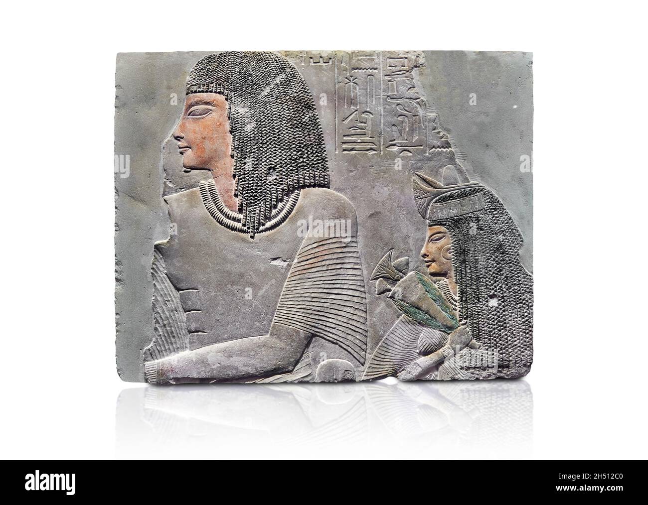 Général Imeneminet ancienne tombe égyptienne peinture murale , 133901399 BC, calcaire.Musée du Louvre B6.Le panneau représente Imenmes et dépôt les locations o Banque D'Images