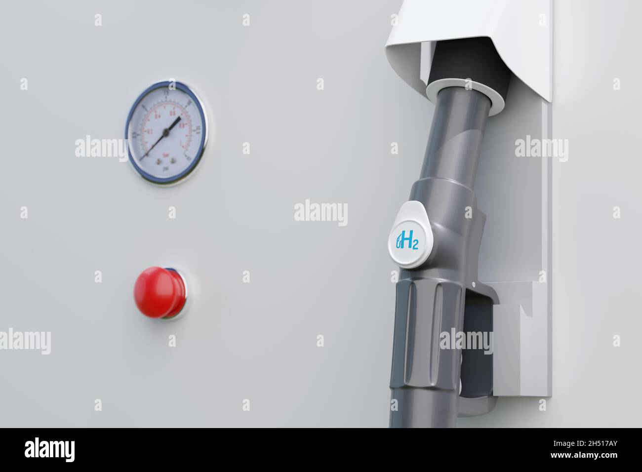 Gros plan du distributeur de gaz hydrogène avec espace de copie.illustration 3d. Banque D'Images