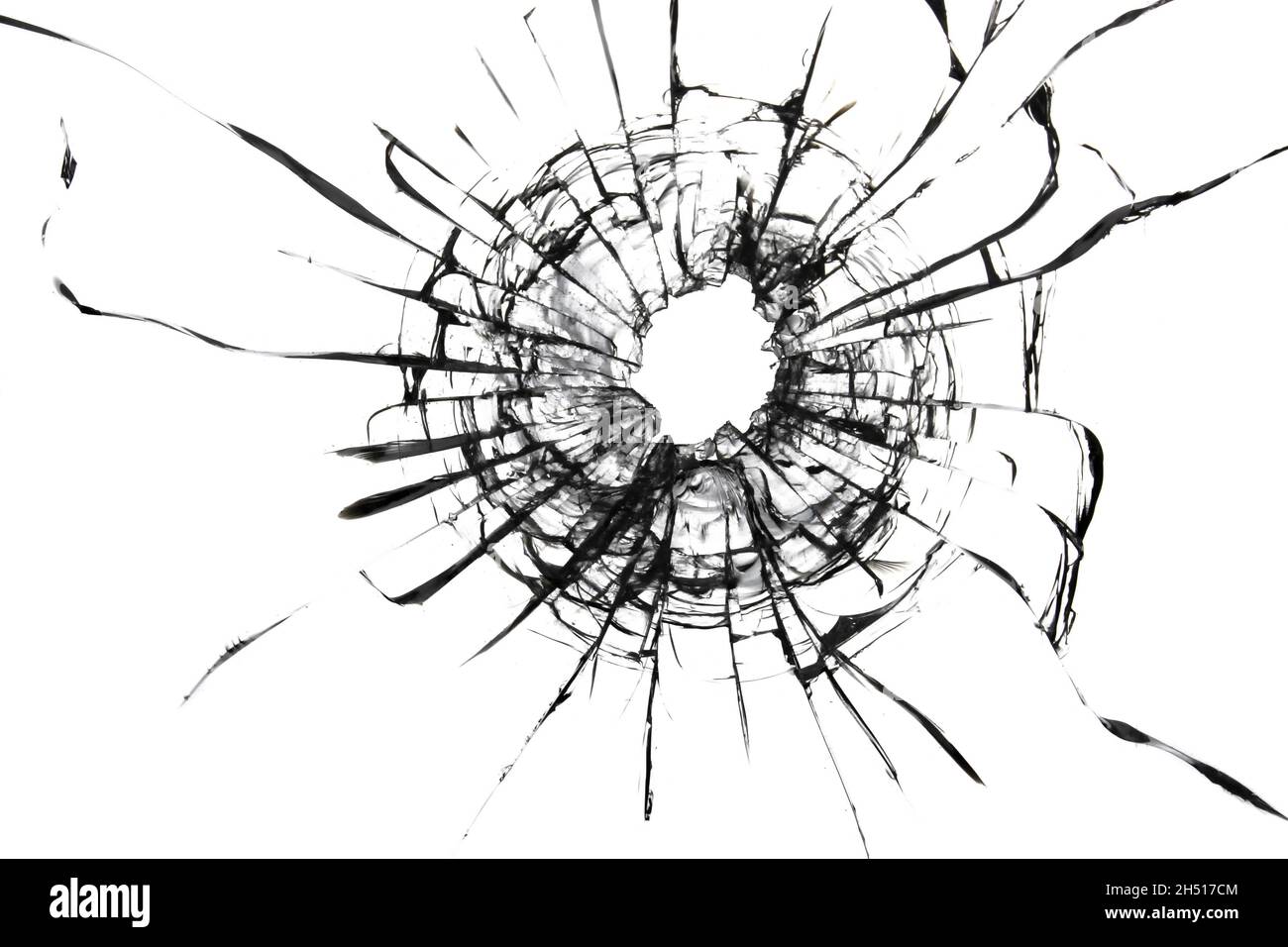 Trou de grenaille, texture des fissures sur le verre.Pare-brise cassé.Vitre de voiture endommagée Banque D'Images