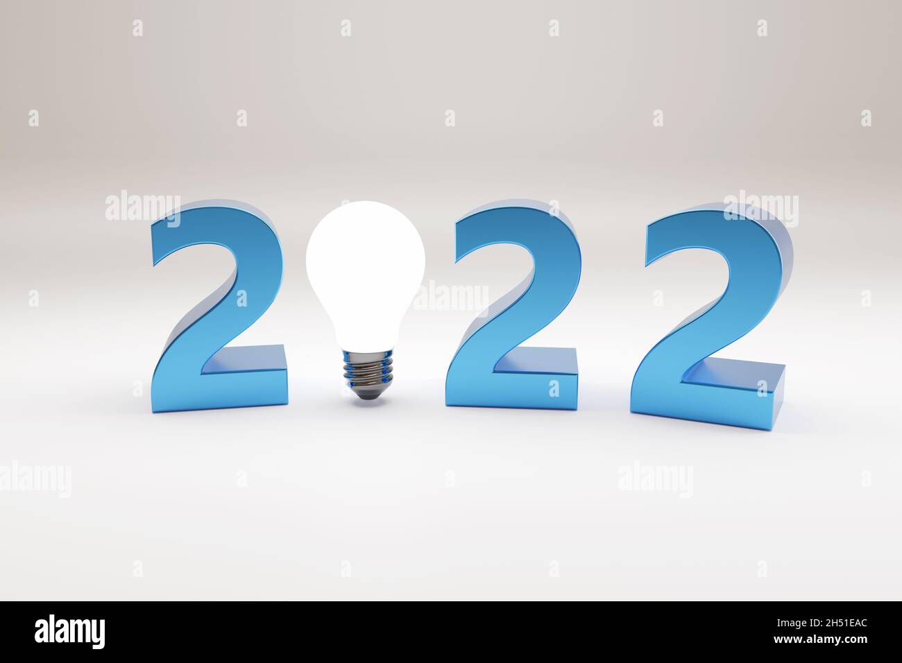 2022 texte avec ampoule en trois dimensions.Concept de la nouvelle année.illustration 3d. Banque D'Images