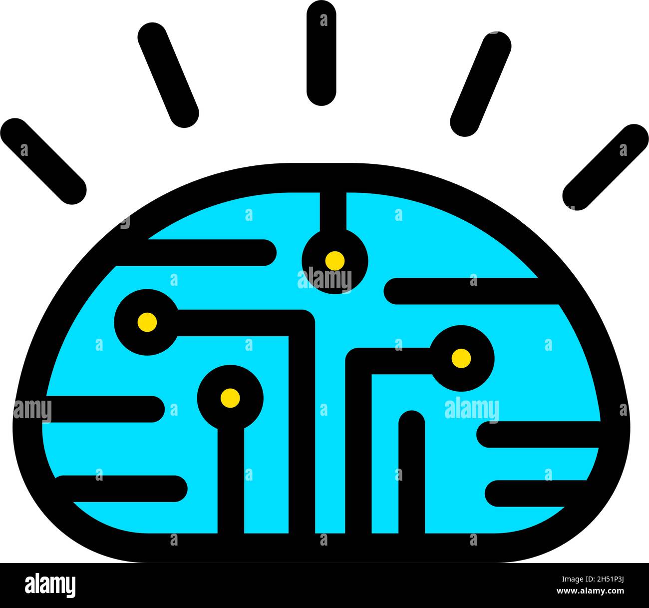 Icône de couleur vectorielle du cerveau humain sur fond noir et blanc. Illustration de Vecteur