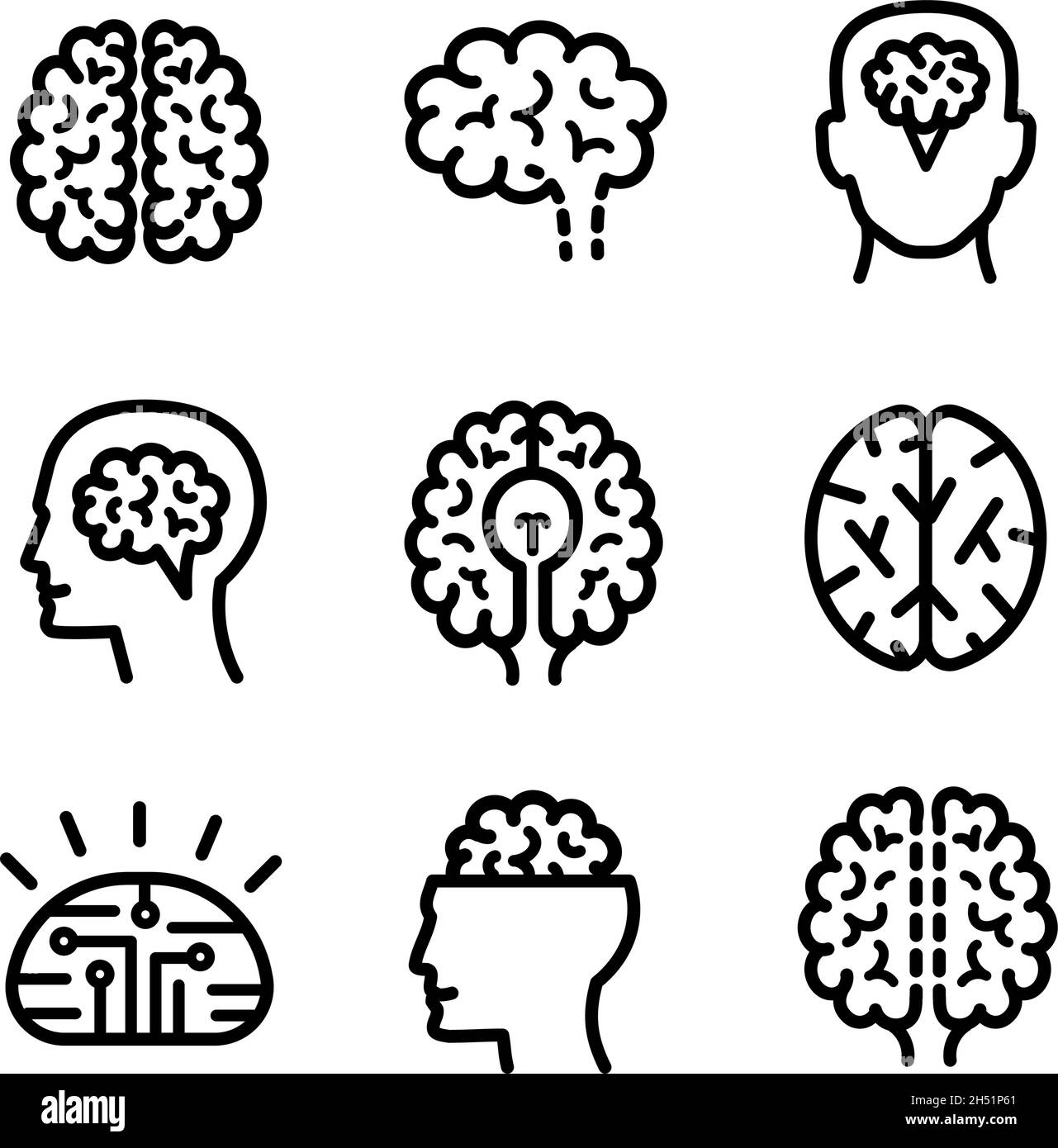 Ensemble de vecteurs d'icône cérébrale de neurologie.Ensemble de contours d'icônes vectorielles du cerveau pour la conception de sites Web isolée sur blanc Illustration de Vecteur