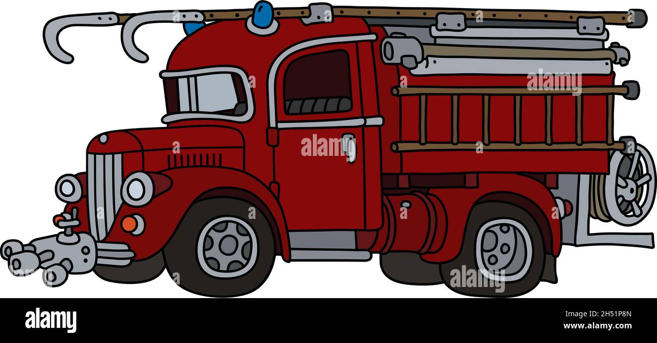 Le dessin à la main vectorisé d'un vieux camion d'incendie rouge Illustration de Vecteur