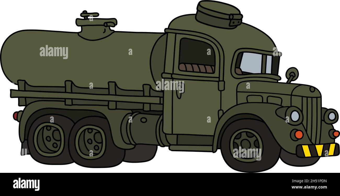 Ancien Camion Citerne Militaire En Bois – Jouet Vintage Des Années 1950