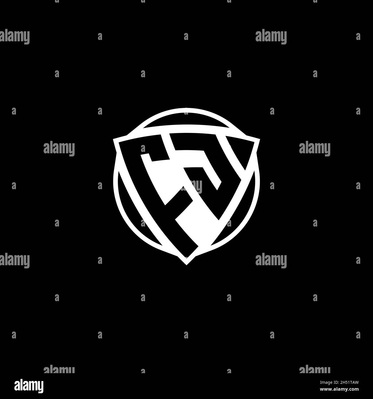 FJ Monogram logo lettre avec triangle bouclier style conception isolée sur fond blanc.Logo radioactif, triangle radioactif et forme de bouclier Illustration de Vecteur