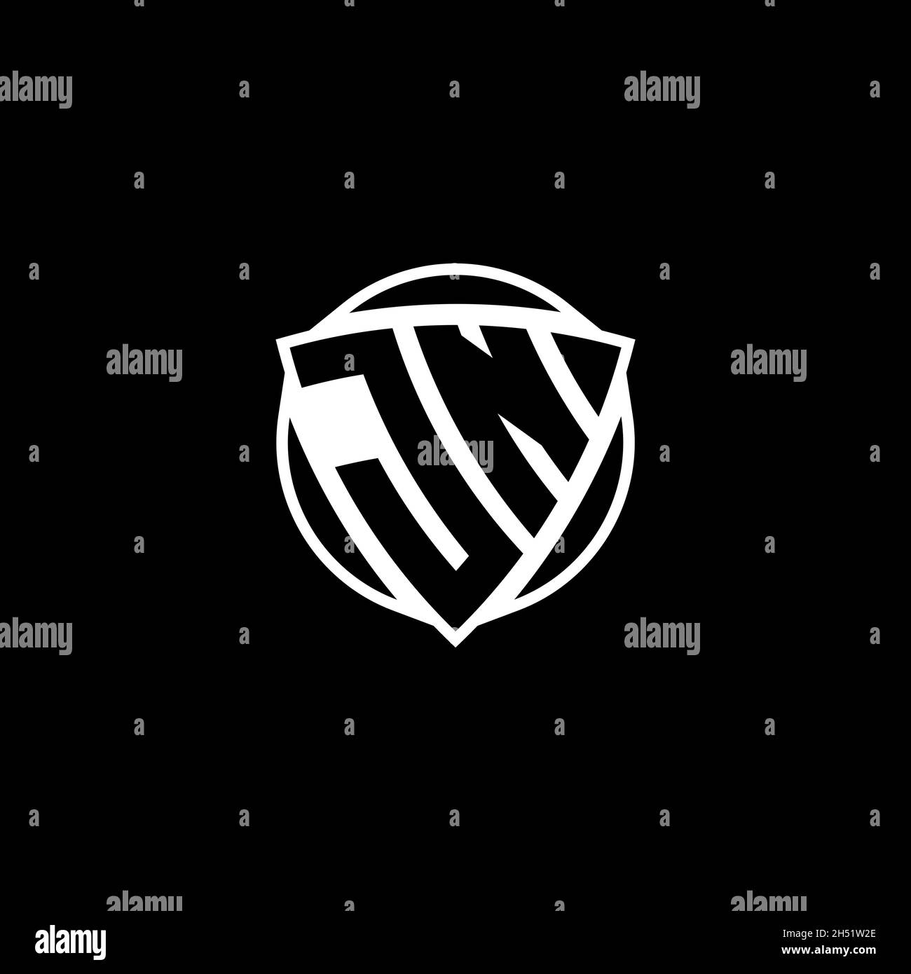 LETTRE du logo JN Monogram avec un motif en forme de triangle et de bouclier isolé sur fond blanc.Logo radioactif, triangle radioactif et forme de bouclier Illustration de Vecteur