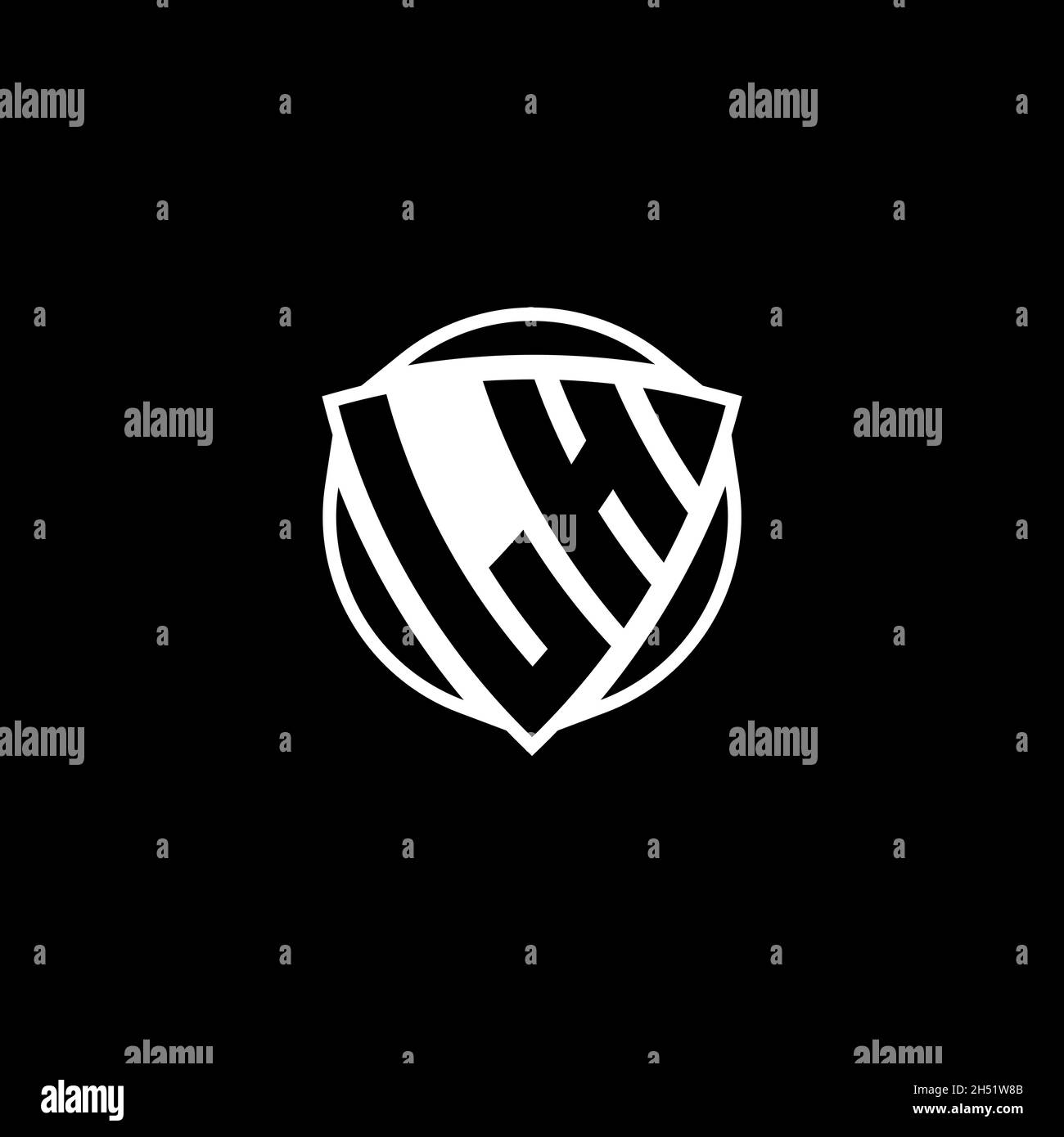 Lettre du logo LH Monogram avec forme triangulaire Shield style conception isolée sur fond blanc.Logo radioactif, triangle radioactif et forme de bouclier Illustration de Vecteur