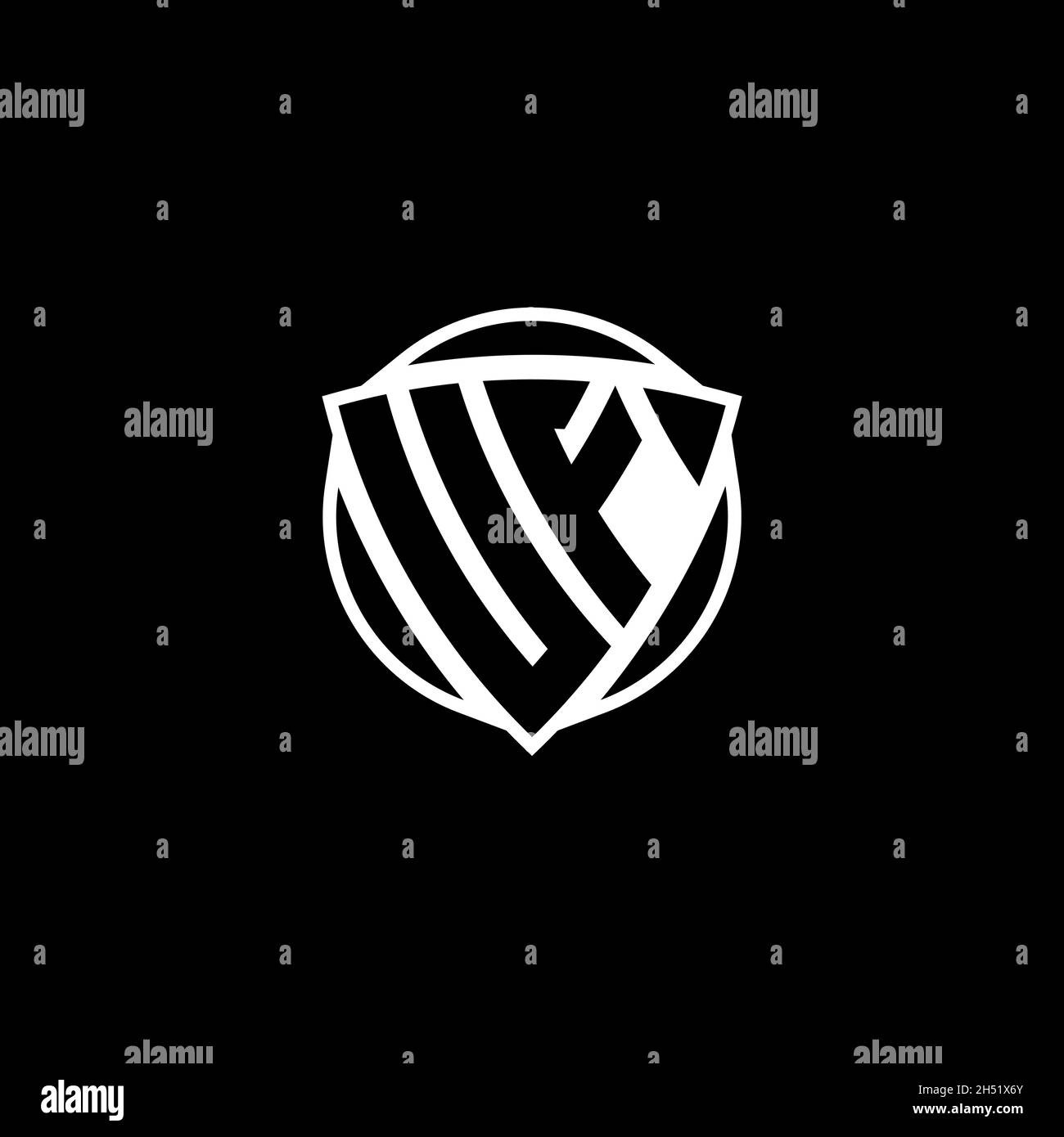 Lettre du logo UF Monogram avec motif en forme de triangle bouclier isolé sur fond blanc.Logo radioactif, triangle radioactif et forme de bouclier Illustration de Vecteur