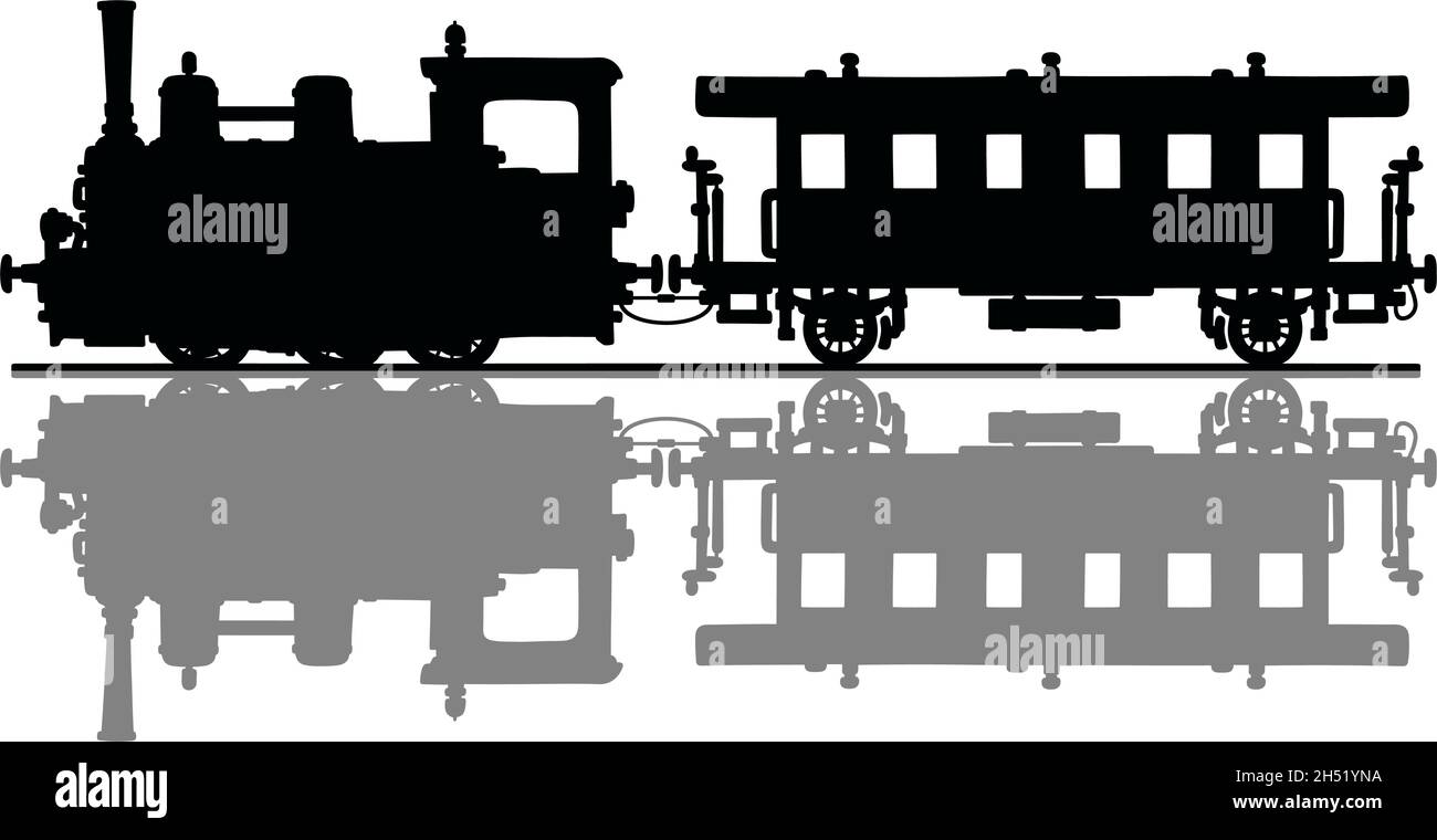 La silhouette noire d'une petite locomotive à vapeur d'époque et de la familiale Illustration de Vecteur