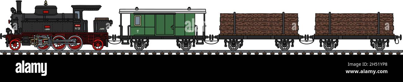 Le dessin à la main vectorisé d'un train à vapeur en bois d'époque Illustration de Vecteur