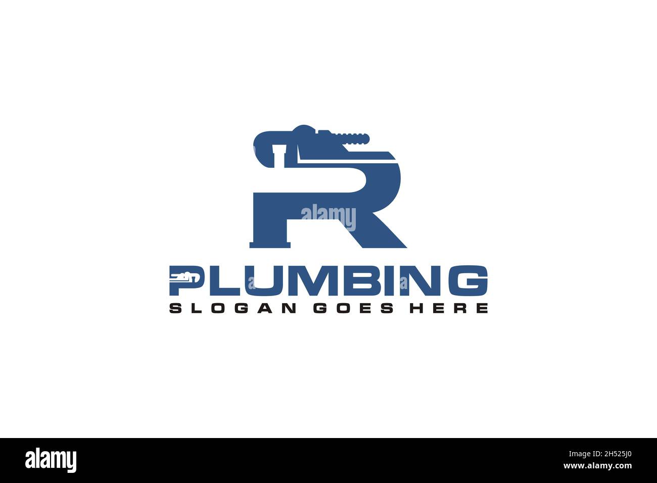 R modèle de logo initial pour le service de plomberie, icône de logo du service d'eau. Illustration de Vecteur