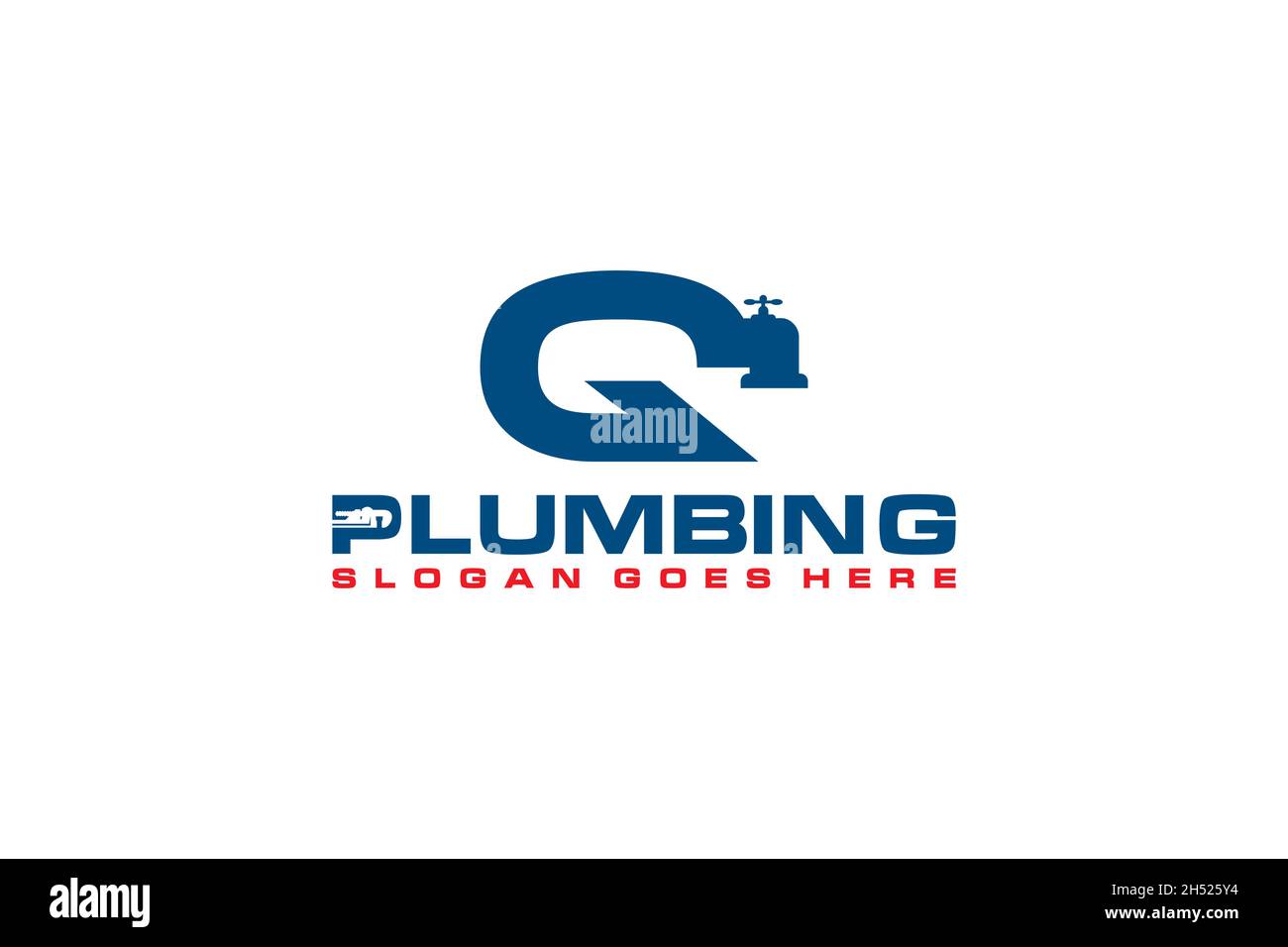 Q initiale pour le modèle de logo de plomberie, icône de logo de service d'eau. Illustration de Vecteur