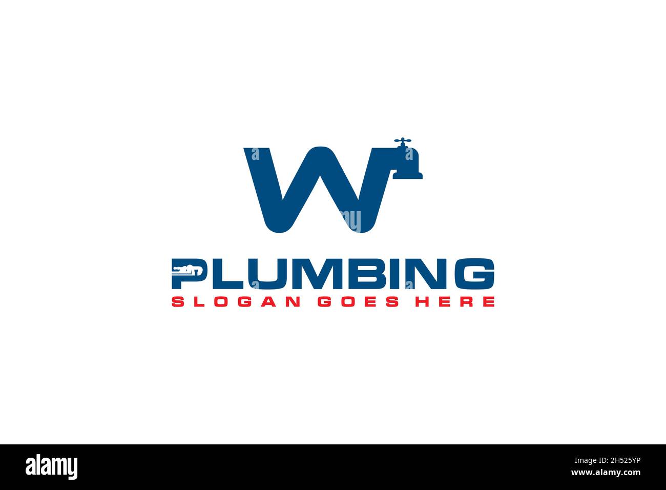 W modèle de logo initial pour le service de plomberie, icône de logo du service d'eau. Illustration de Vecteur