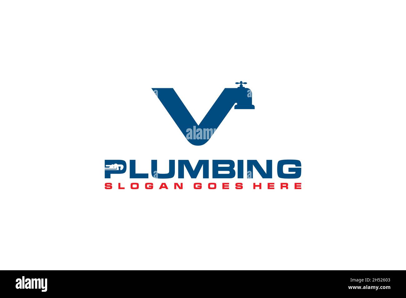 V modèle de logo initial pour le service de plomberie, icône de logo du service d'eau. Illustration de Vecteur