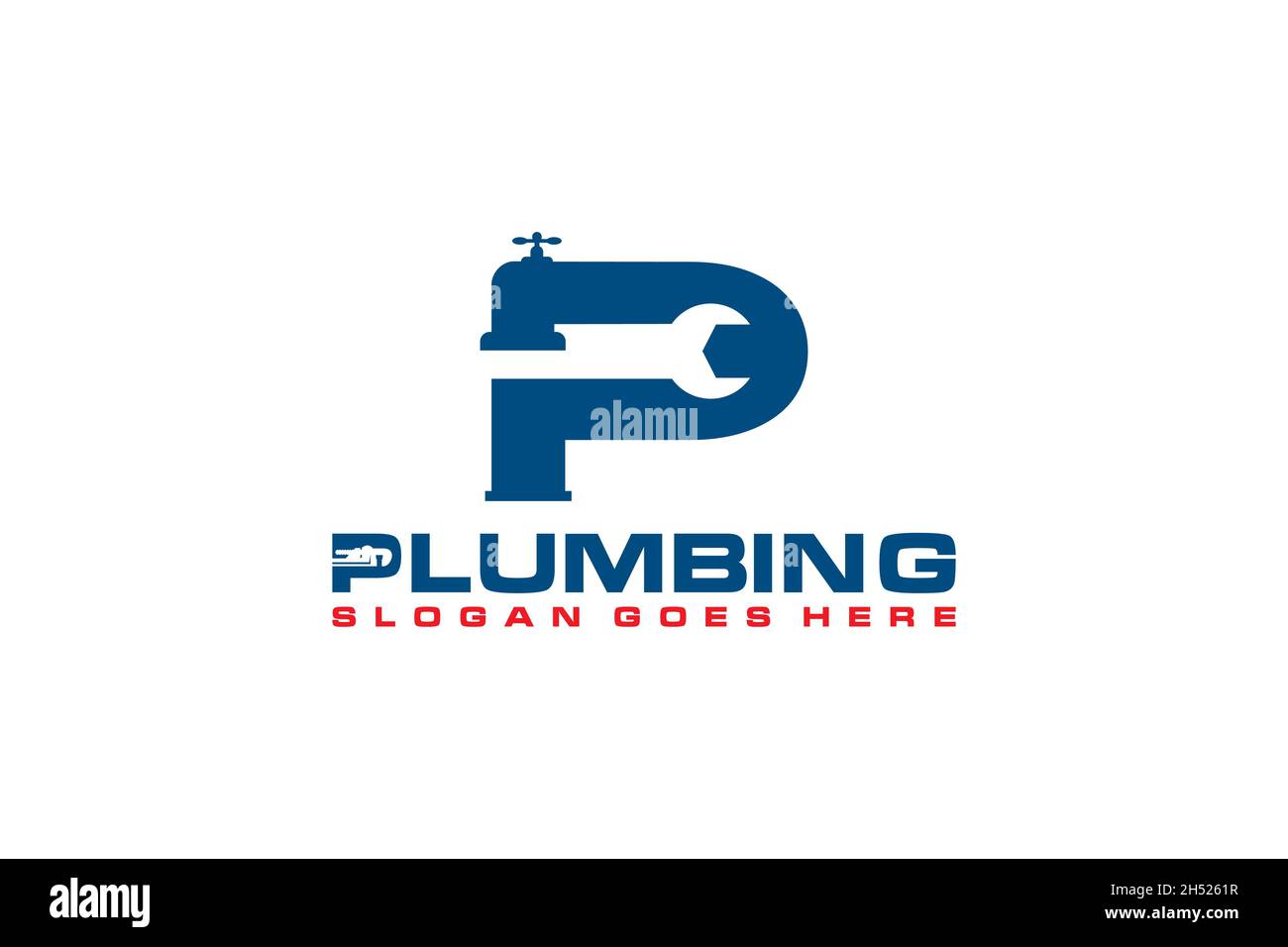 P initiale du modèle de logo de plomberie, icône de logo de service d'eau. Illustration de Vecteur