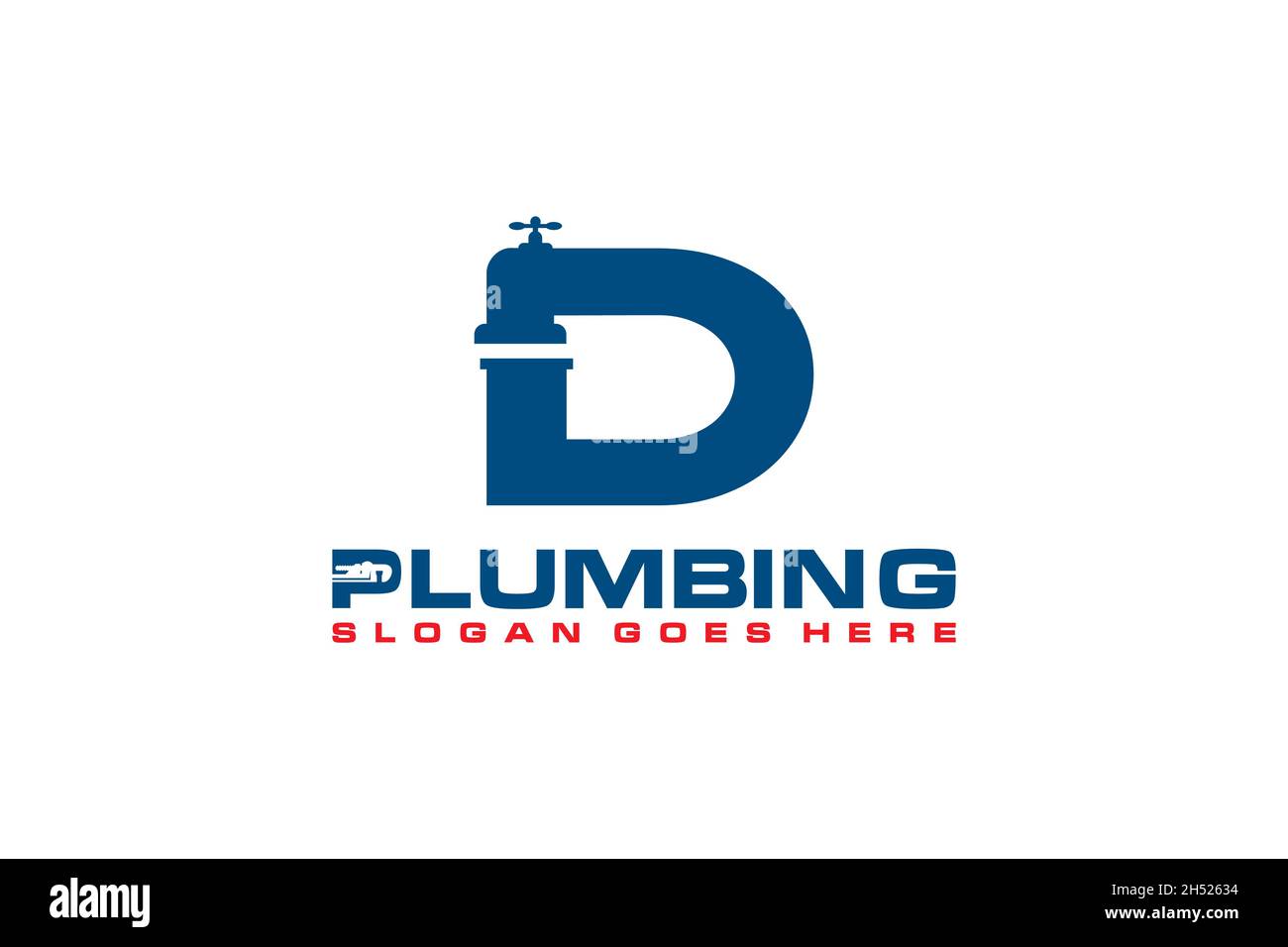 D initiale du modèle de logo de plomberie, icône de logo de service d'eau. Illustration de Vecteur