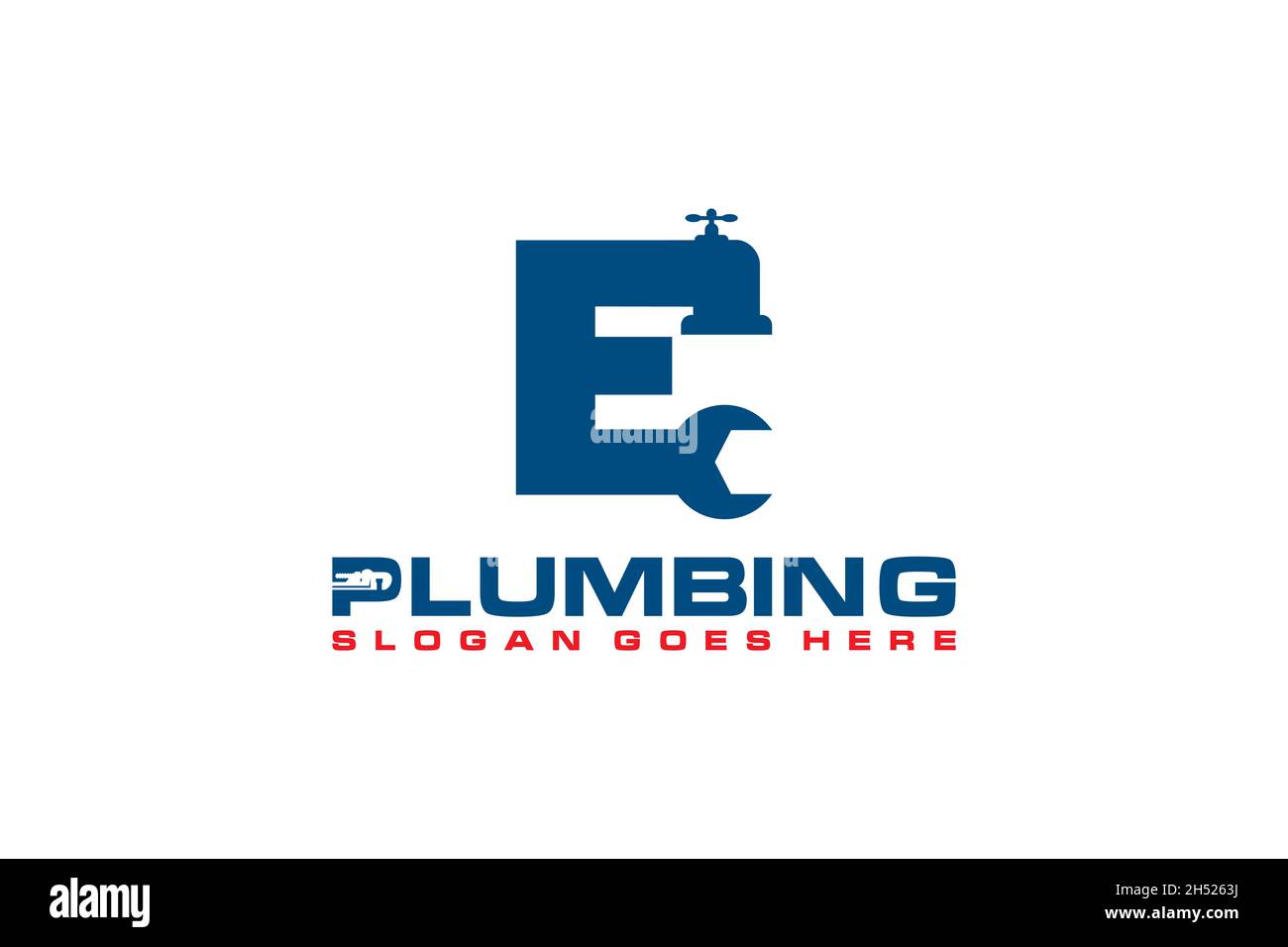 E initiale du modèle de logo de plomberie, icône de logo de service d'eau. Illustration de Vecteur