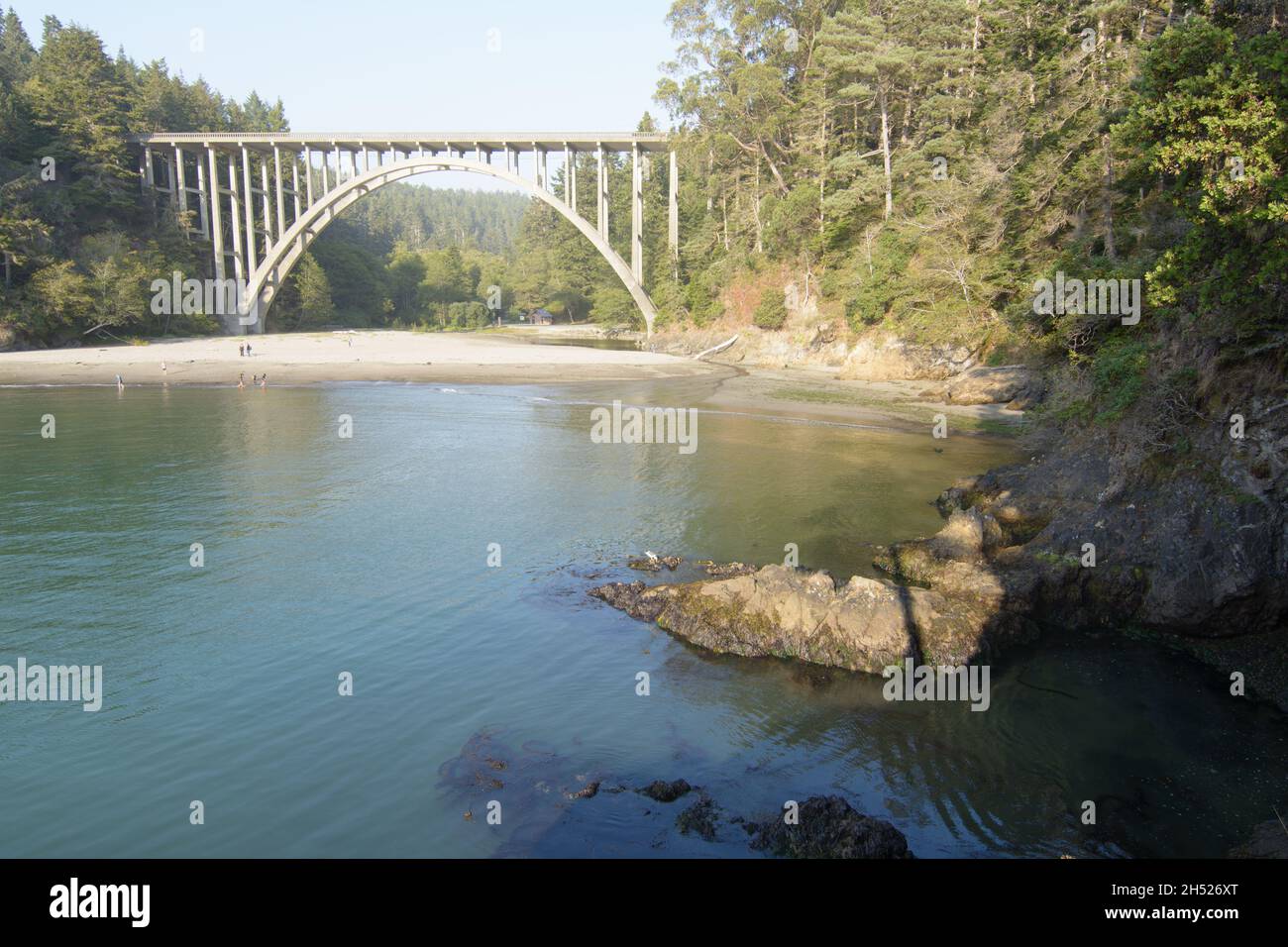 Pont California Hwy 1 traversant la plage du parc national de Russian Gulch. Banque D'Images