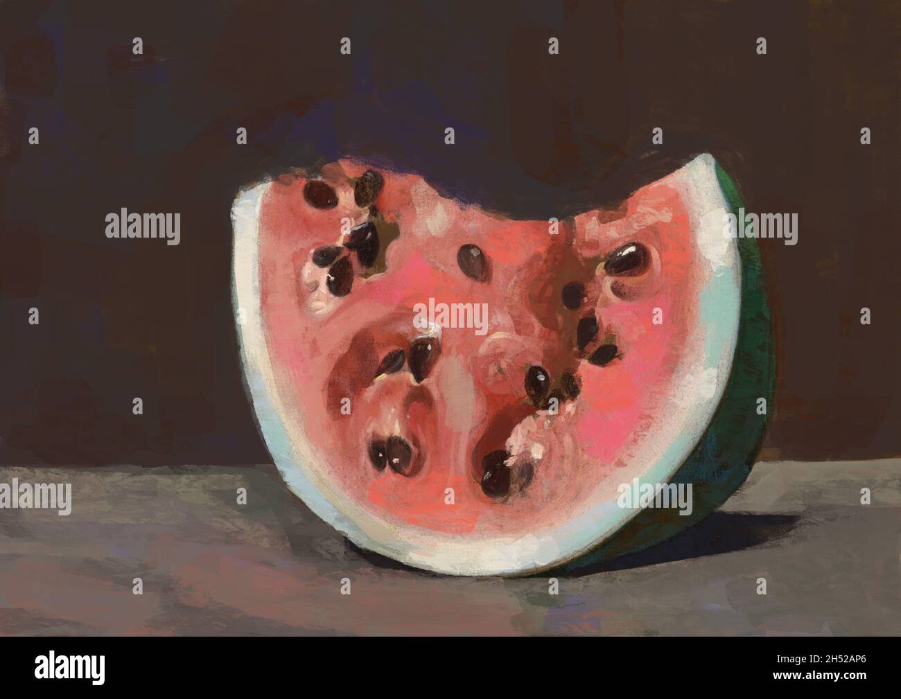 Belle pastèque de fruit réaliste encore la peinture de vie .Toile de gouache de sérénité aux couleurs saturées.Peinture pour impression Banque D'Images