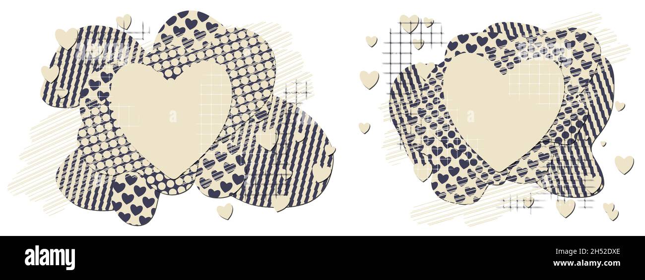 Ensemble de deux modèles de lettrage sous forme de motifs avec coeurs.Illustration vectorielle multicouches eps10 isolée sur fond blanc. Illustration de Vecteur