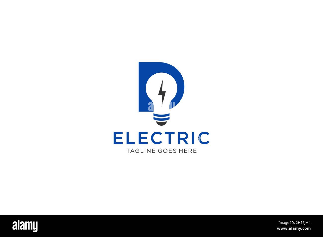 Logo lettre D avec ampoule et éclair.Lettre de boulon électrique. Illustration de Vecteur