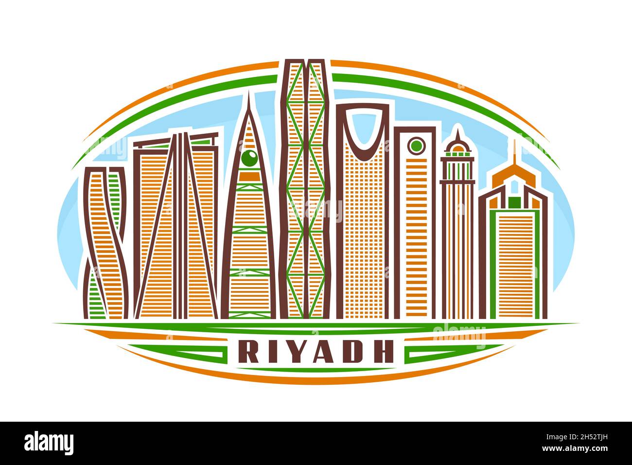 Illustration vectorielle de Riyadh, signe horizontal avec conception linéaire célèbre ville de riyadh paysage sur fond de ciel de jour, art de ligne urbaine concept avec decorati Illustration de Vecteur