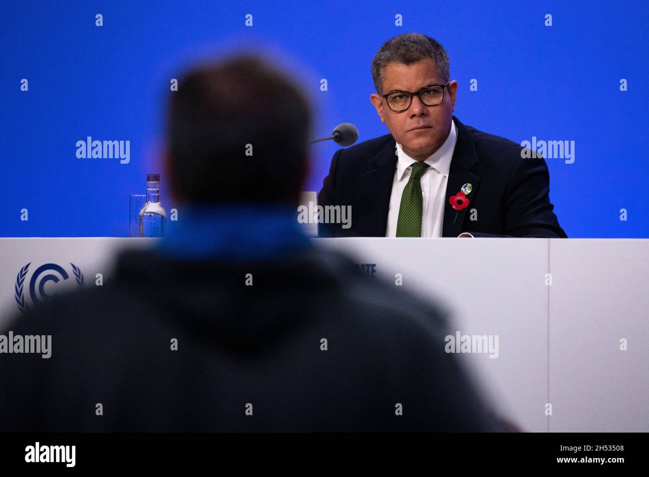 Glasgow, Écosse, Royaume-Uni.6 novembre 2021.PHOTO: Le Président de la COP26, Alok Sharma, donne à la Conférence de presse nature utilisation des terres réalisation des objectifs de Paris le jour 6 de la Conférence de la COP26 sur les changements climatiques à Glasgow.Crédit : Colin Fisher/Alay Live News Banque D'Images