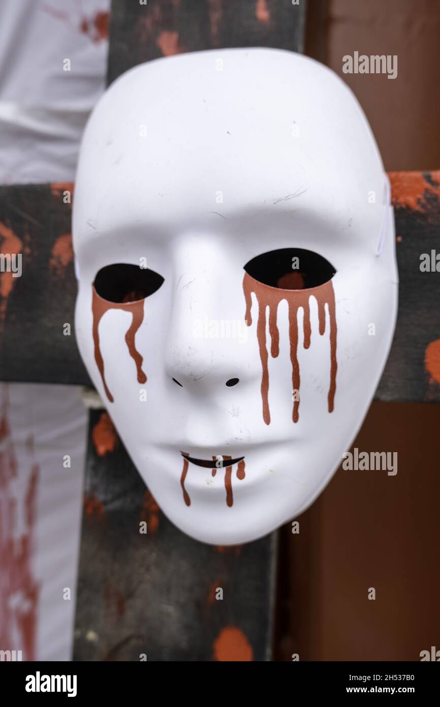 Détail du terrifiant masque d'halloween, peur et terreur Photo Stock - Alamy